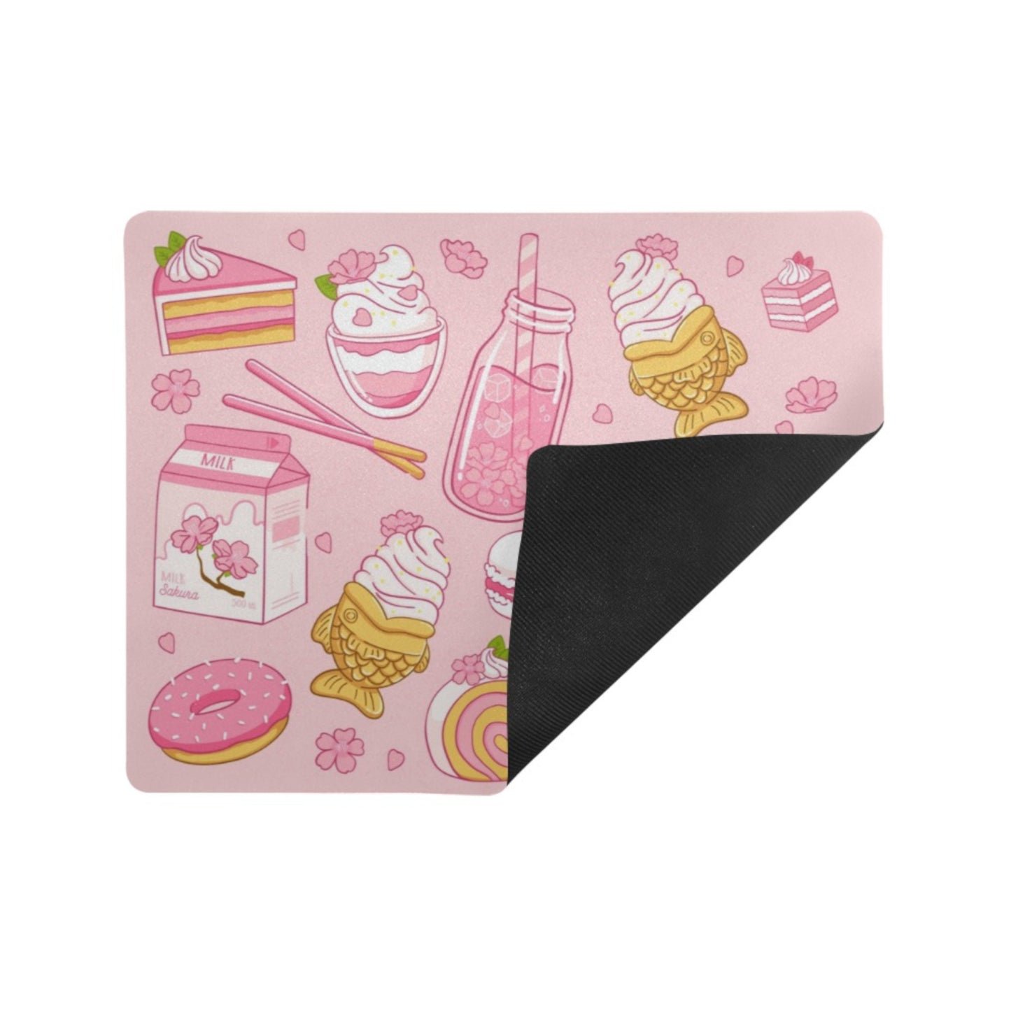 Pastel kawaii desk mat with charming motifs and cozy aesthetic