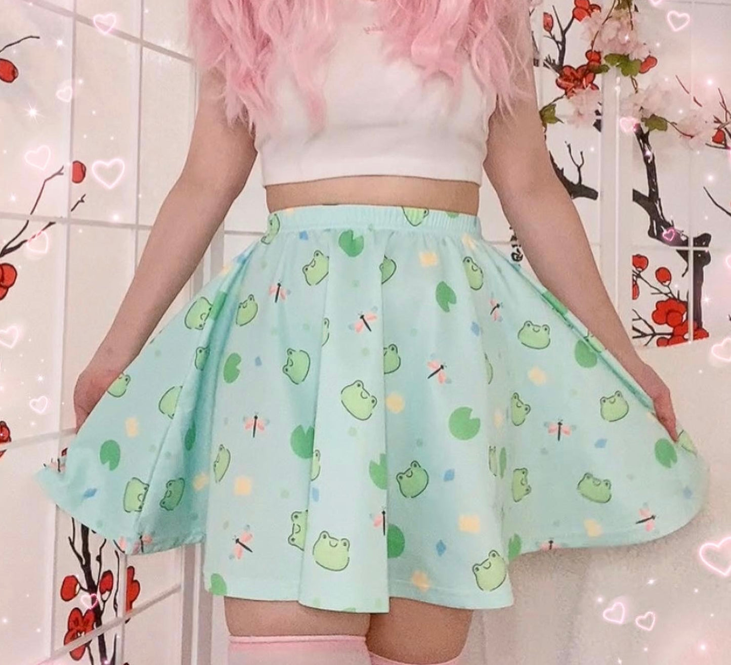 Cute girl modeling Kawaii_frog_fairy kei mint skater skirt