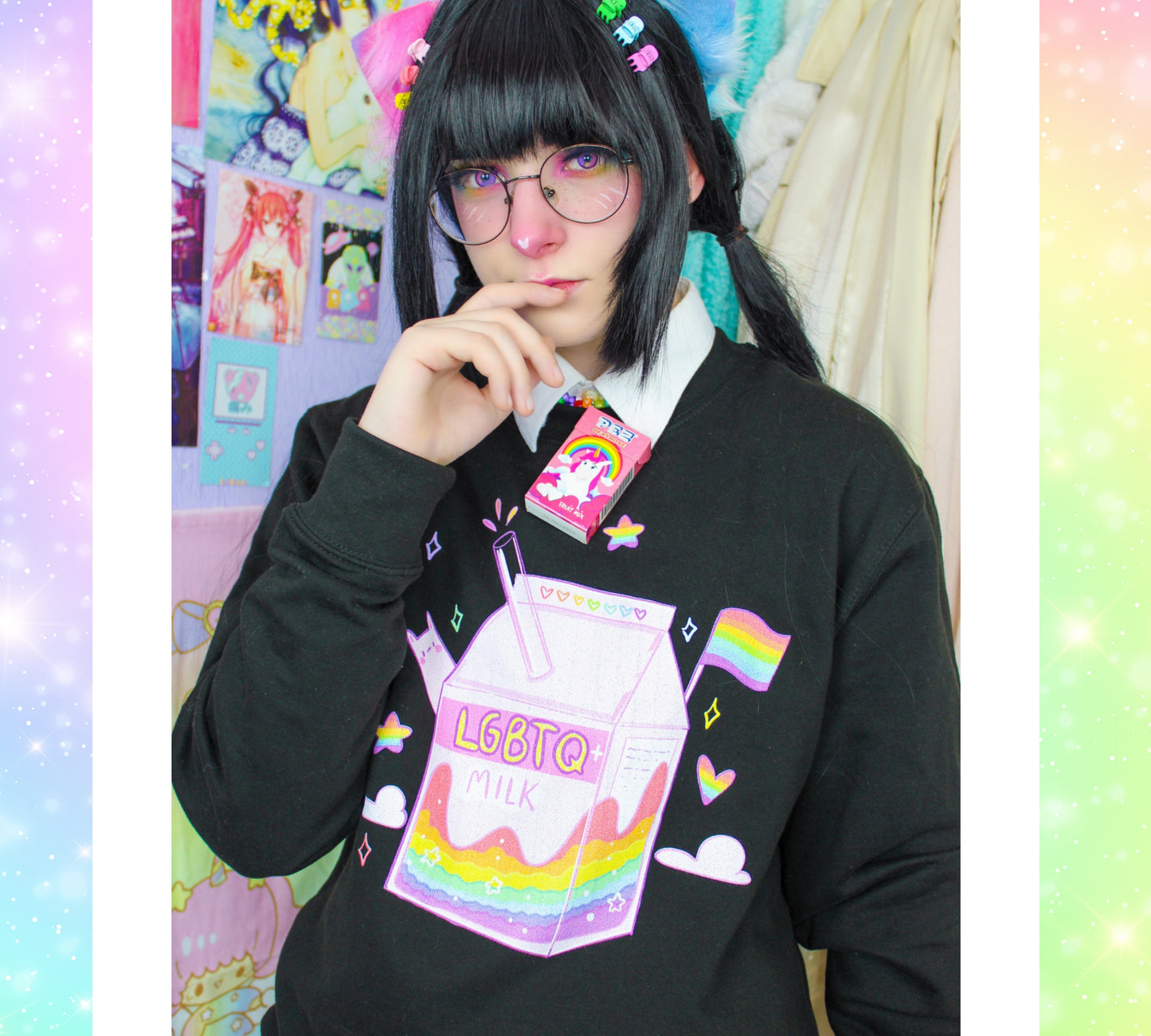 Young girl wearing a lgbtq milk sweatshirt