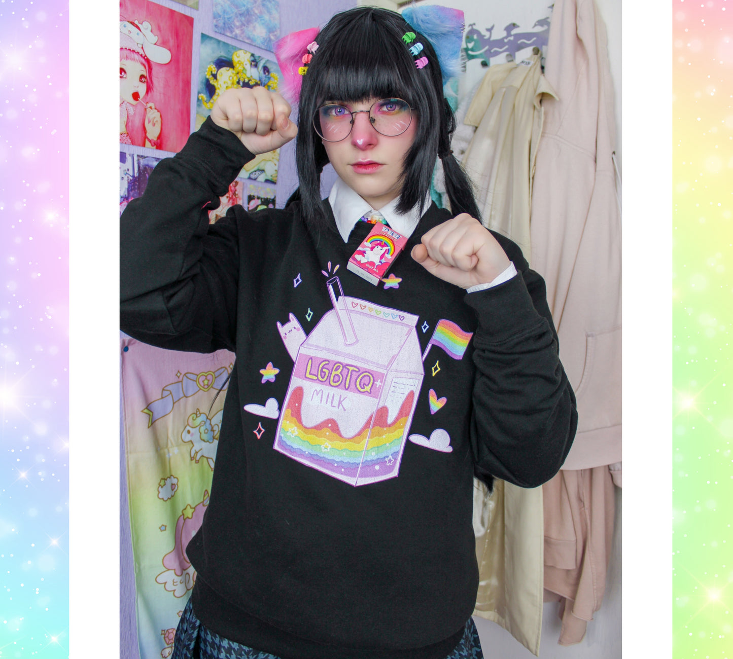 Young girl wearing a lgbtq milk sweatshirt