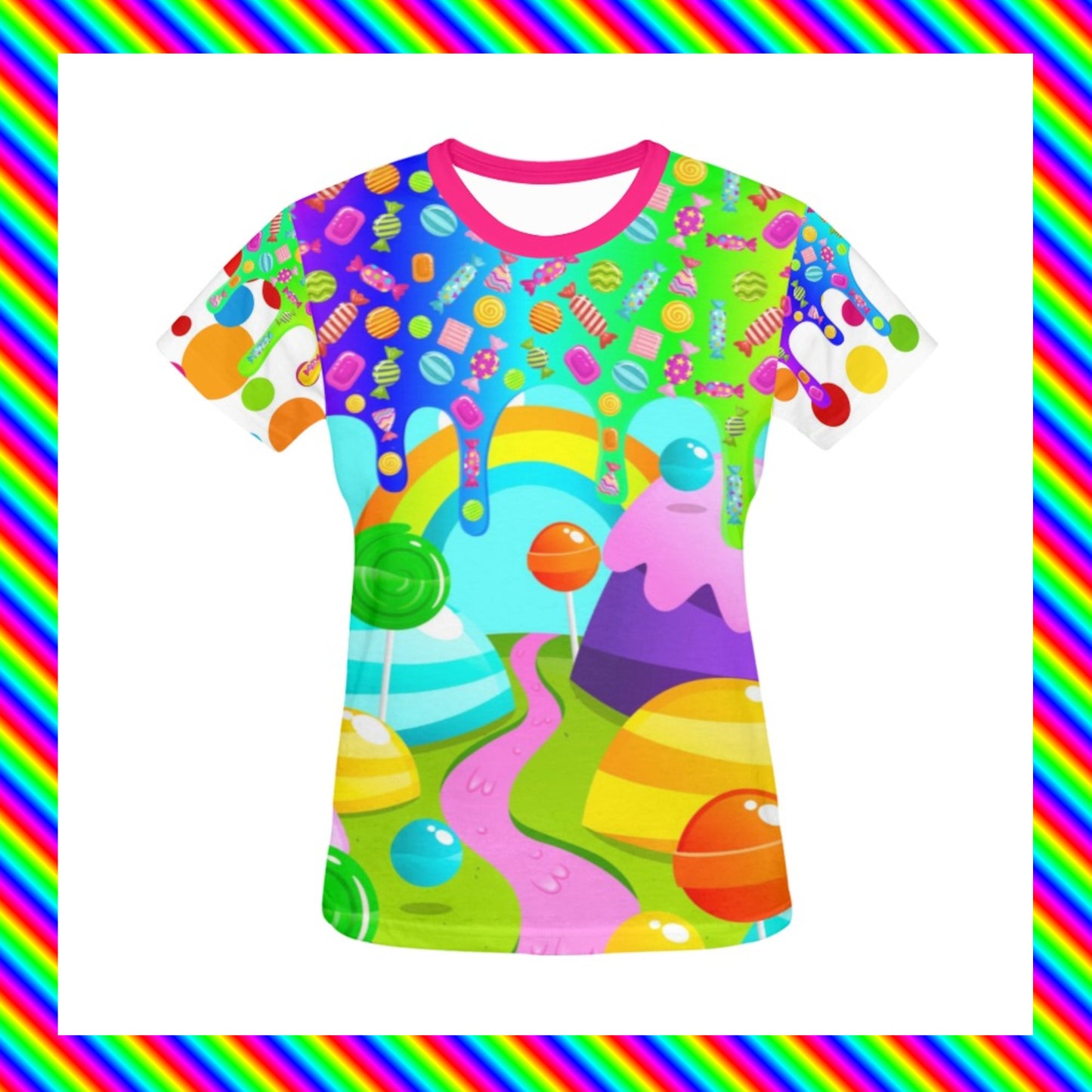 Harajuku t-shirt with candy print on white background