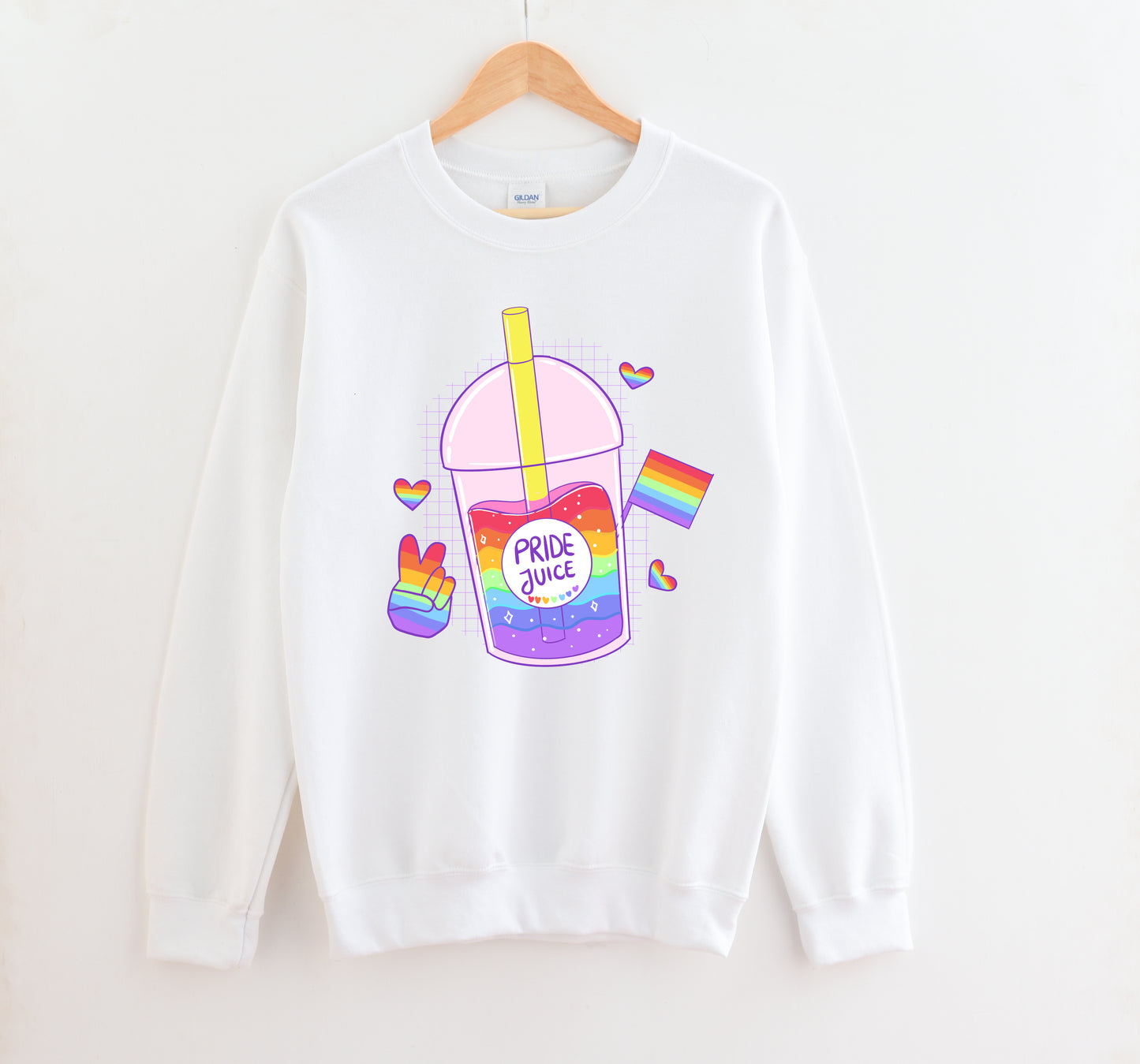 LGBT kawaii t-shirt with rainbow print on white background.