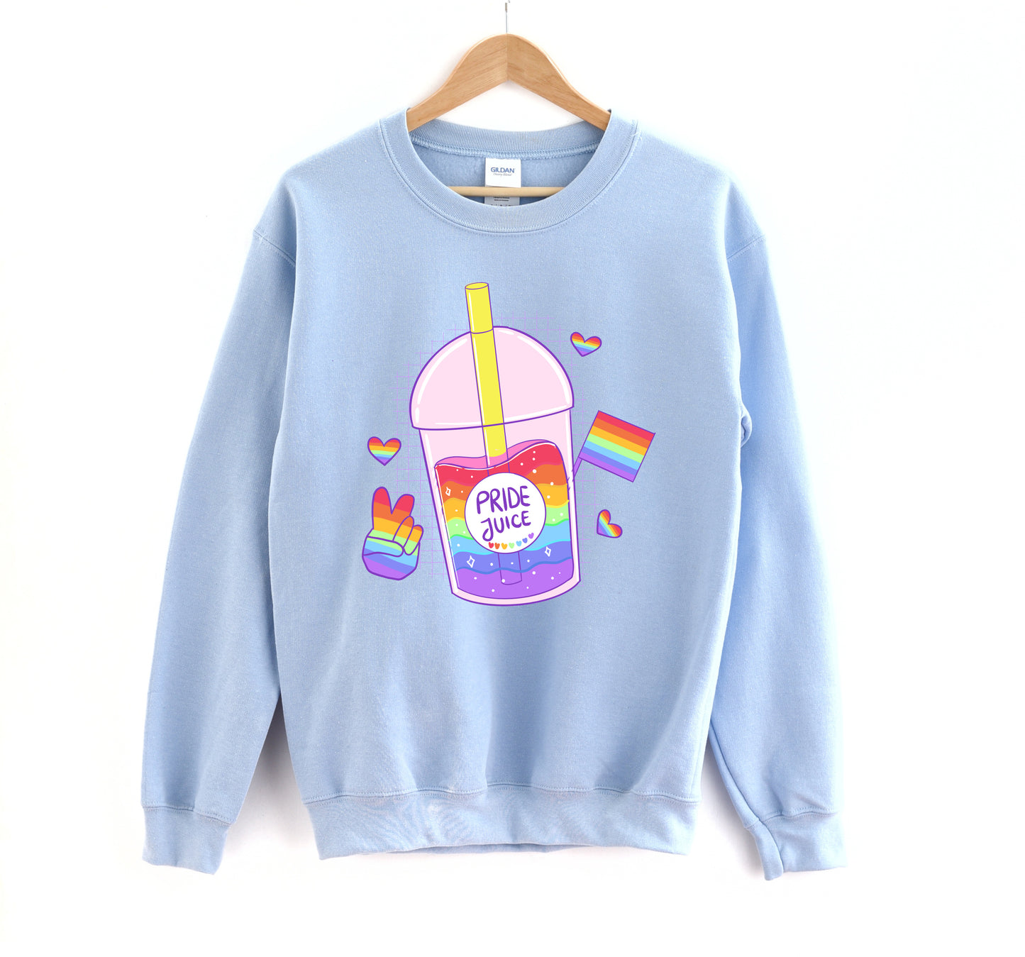 LGBT kawaii t-shirt with rainbow print on white background.