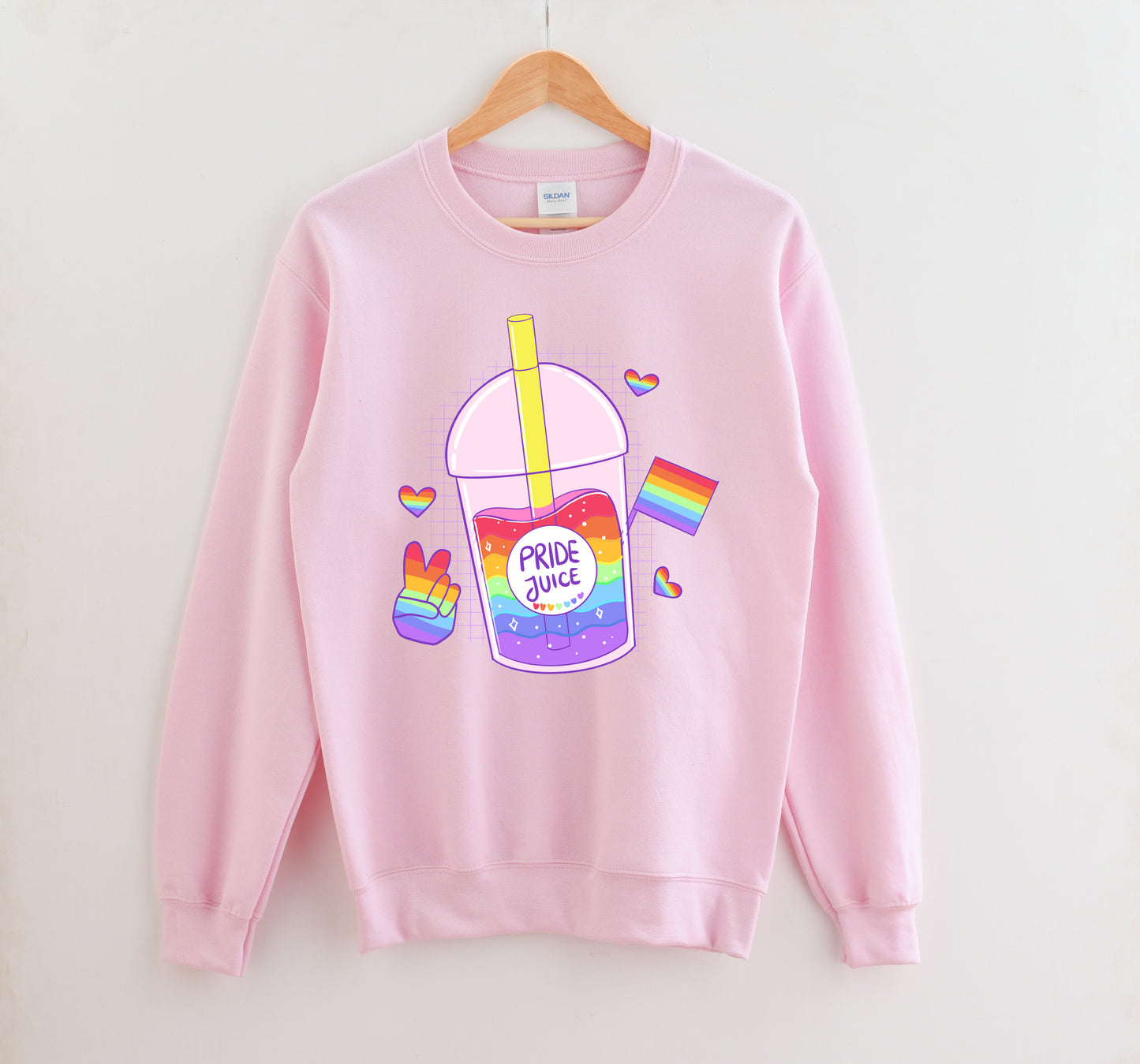 LGBT kawaii t-shirt with rainbow print on white background.