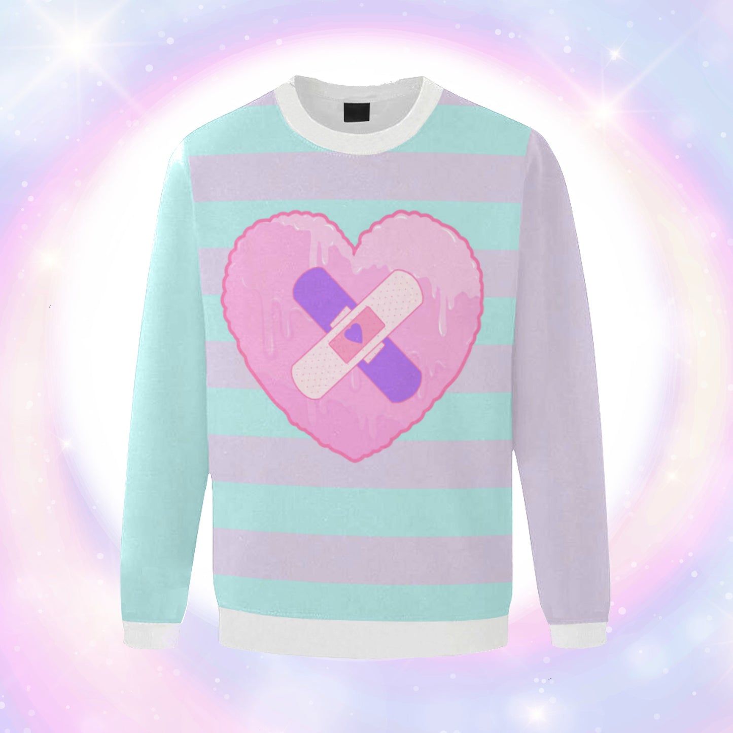 Menhera kawaii Stripped Heart sweatshirt on colourful background.