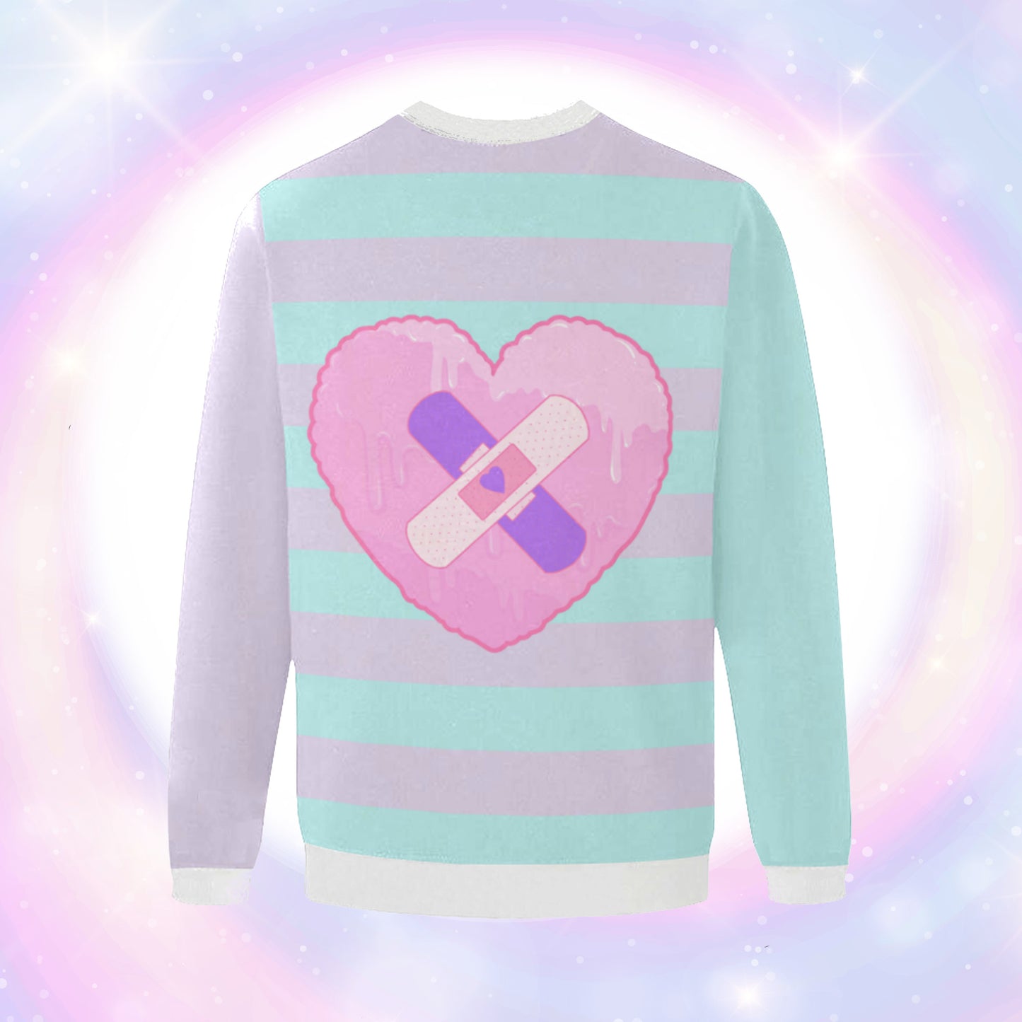 Menhera kawaii Stripped Heart sweatshirt on colourful background.