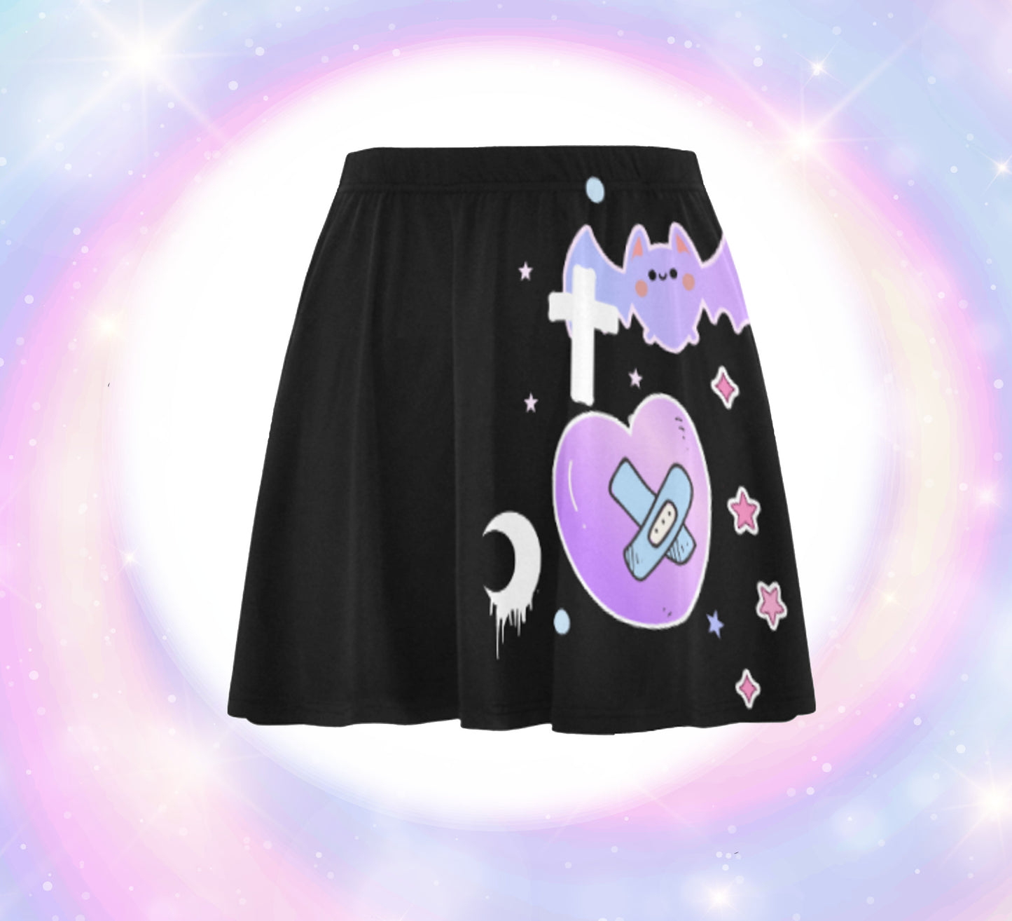 Menhera Pastel Goth black skirt displayed on a coloured background