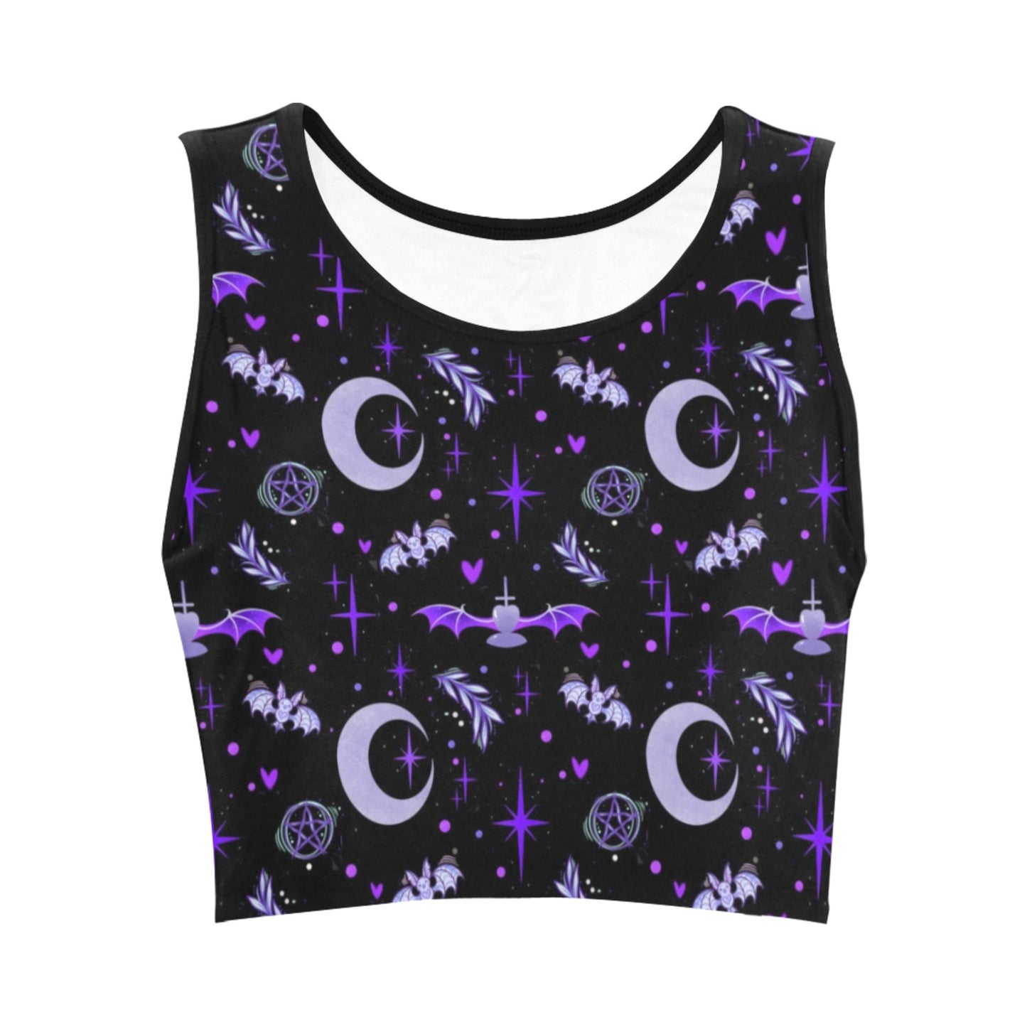 pastel goth bat crop top displayed on clean white background.