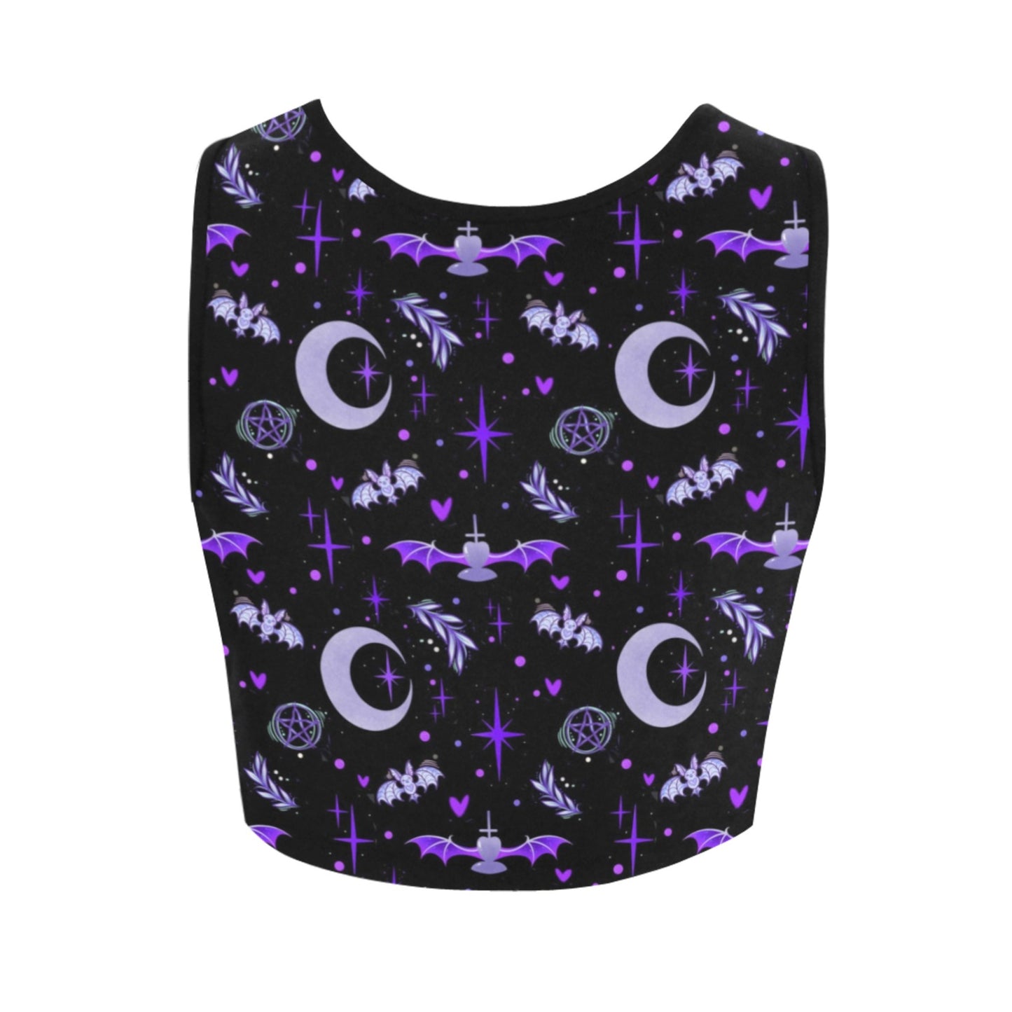 pastel goth bat crop top displayed on clean white background.