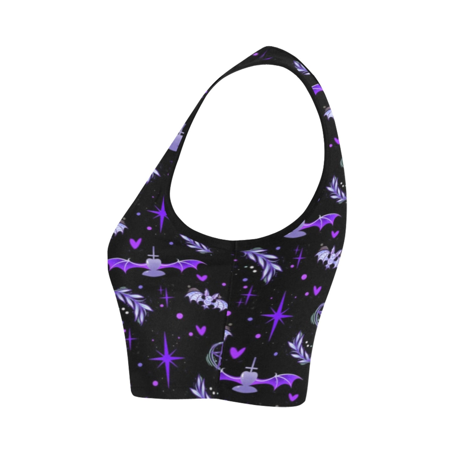 pastel goth bat crop top displayed on clean white background.