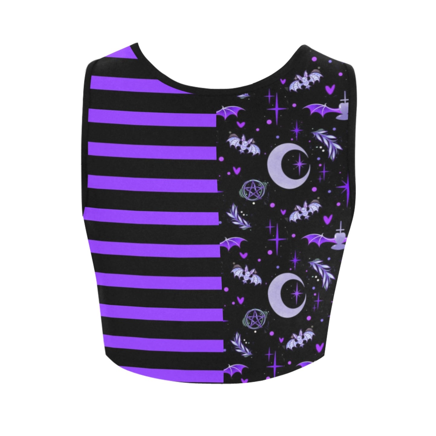 Purple and black pastel goth crop top displayed on clean white background