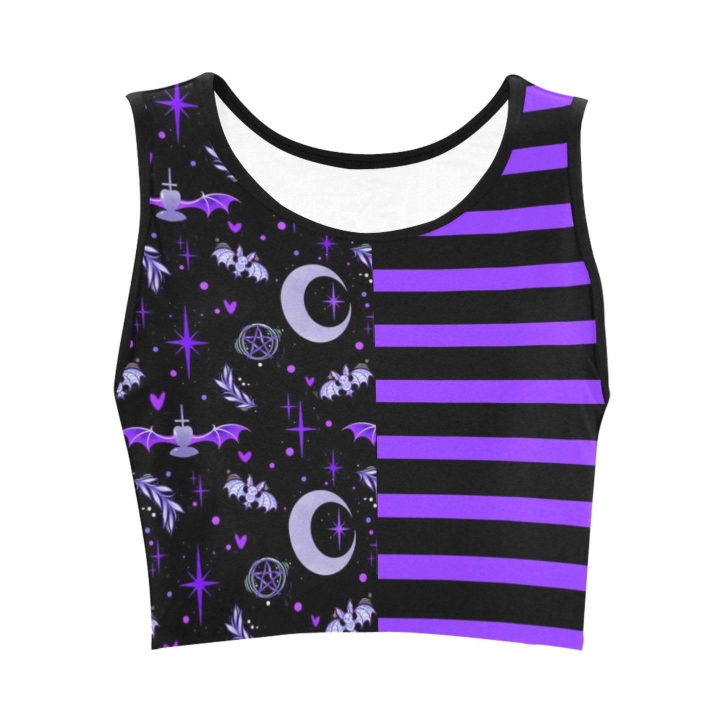Purple and black pastel goth crop top displayed on clean white background