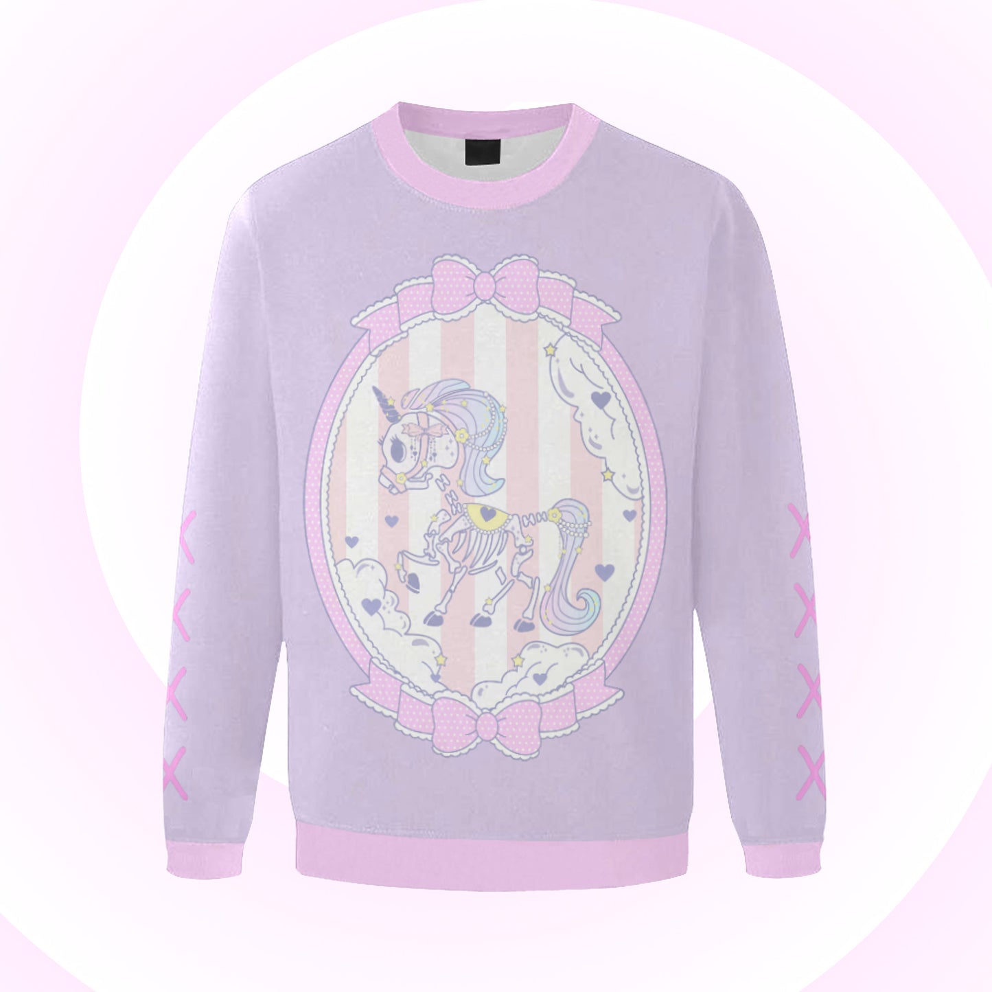 purple pastel goth sweatshirt displayed on light background.