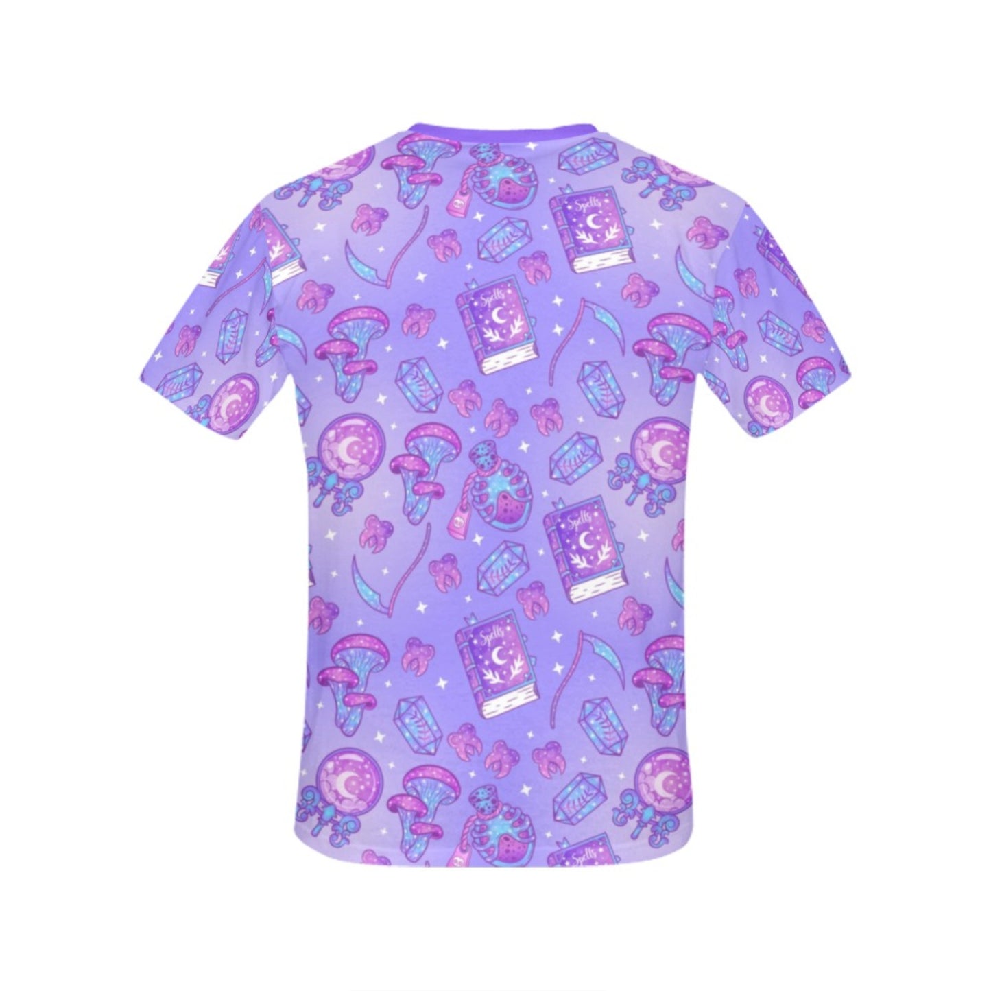 Pastel goth t-shirt with skull print on white background.