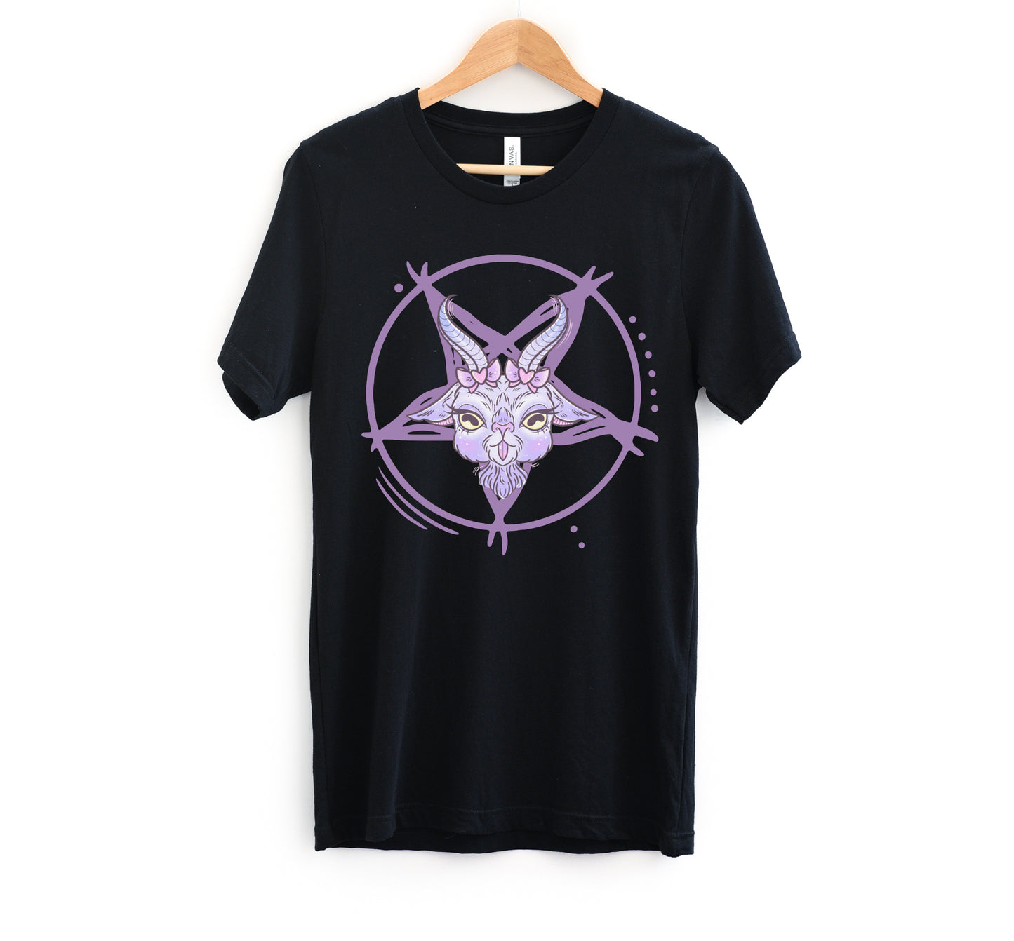Pastel goth tee with goat on white background.
