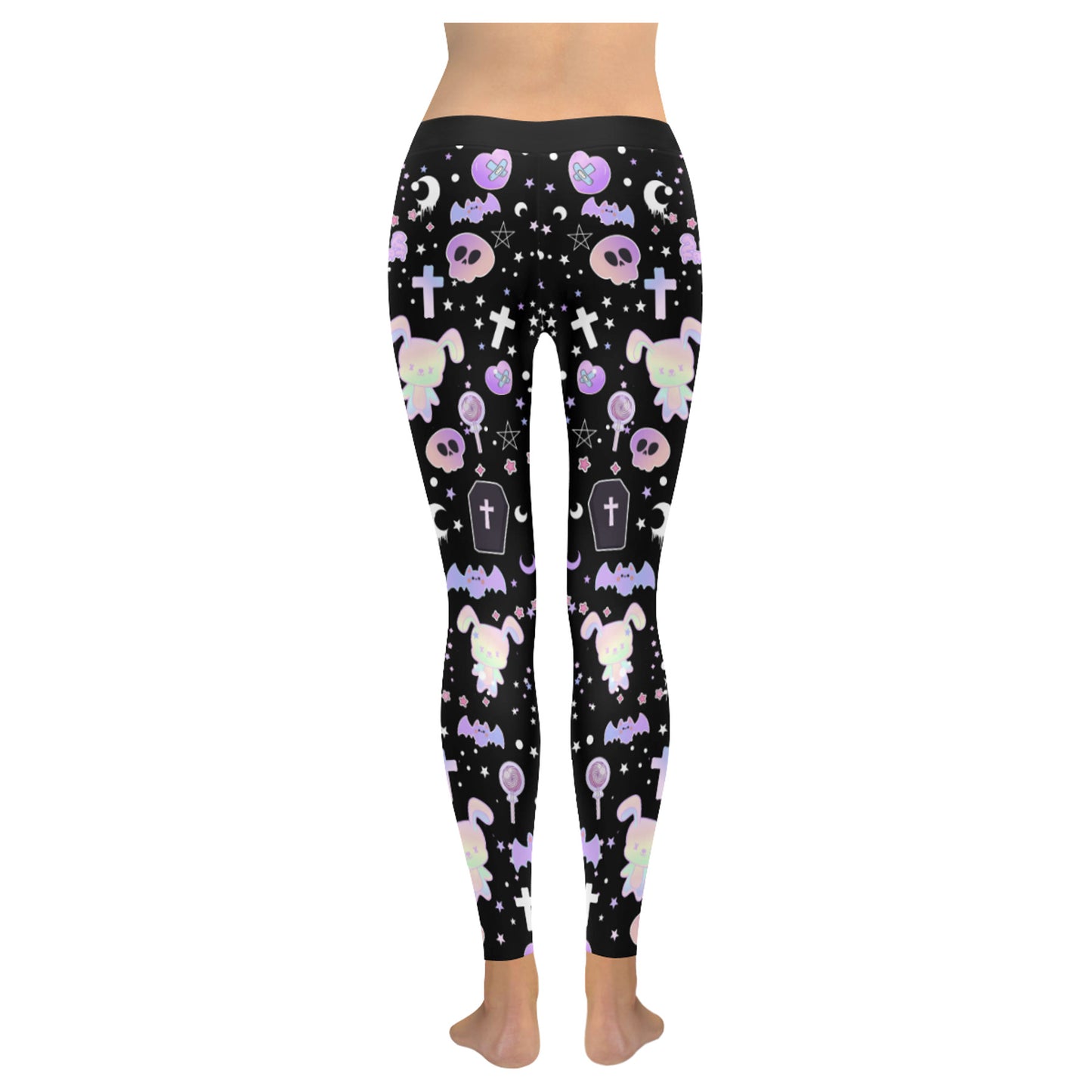 black pastel goth bat leggings displayed on clean white background.