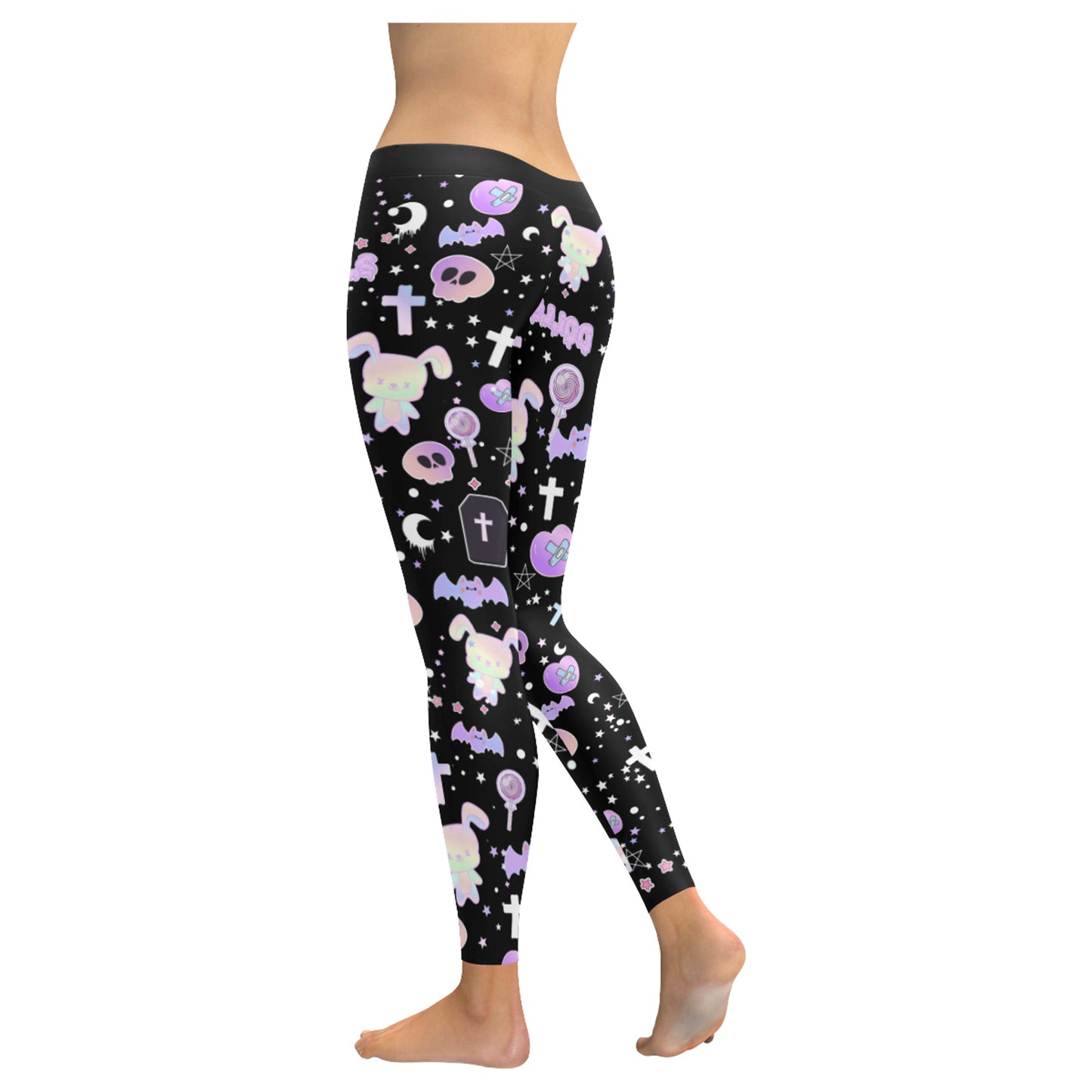 black pastel goth bat leggings displayed on clean white background.