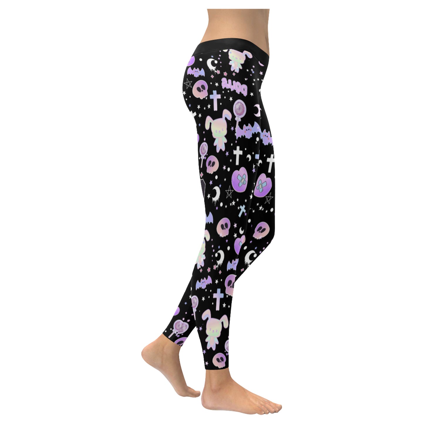 black pastel goth bat leggings displayed on clean white background.