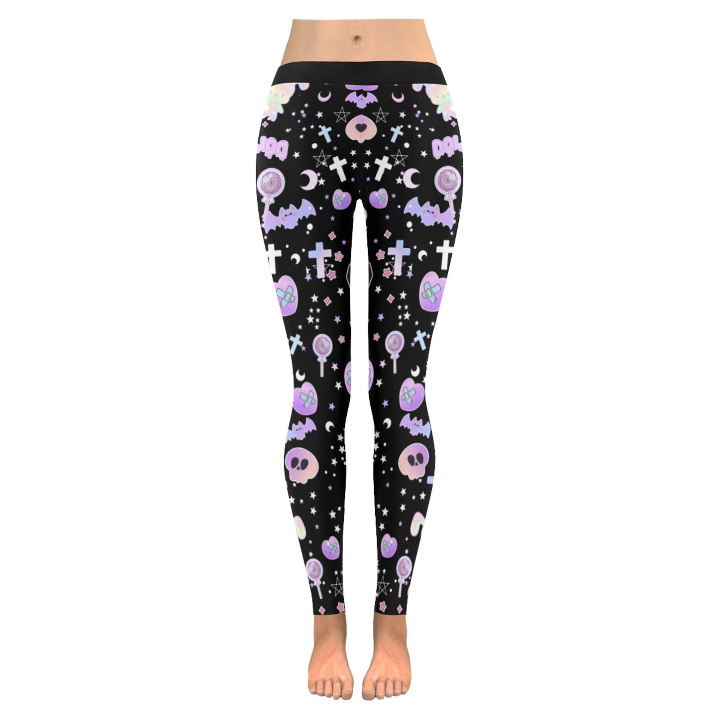 black pastel goth bat leggings displayed on clean white background.