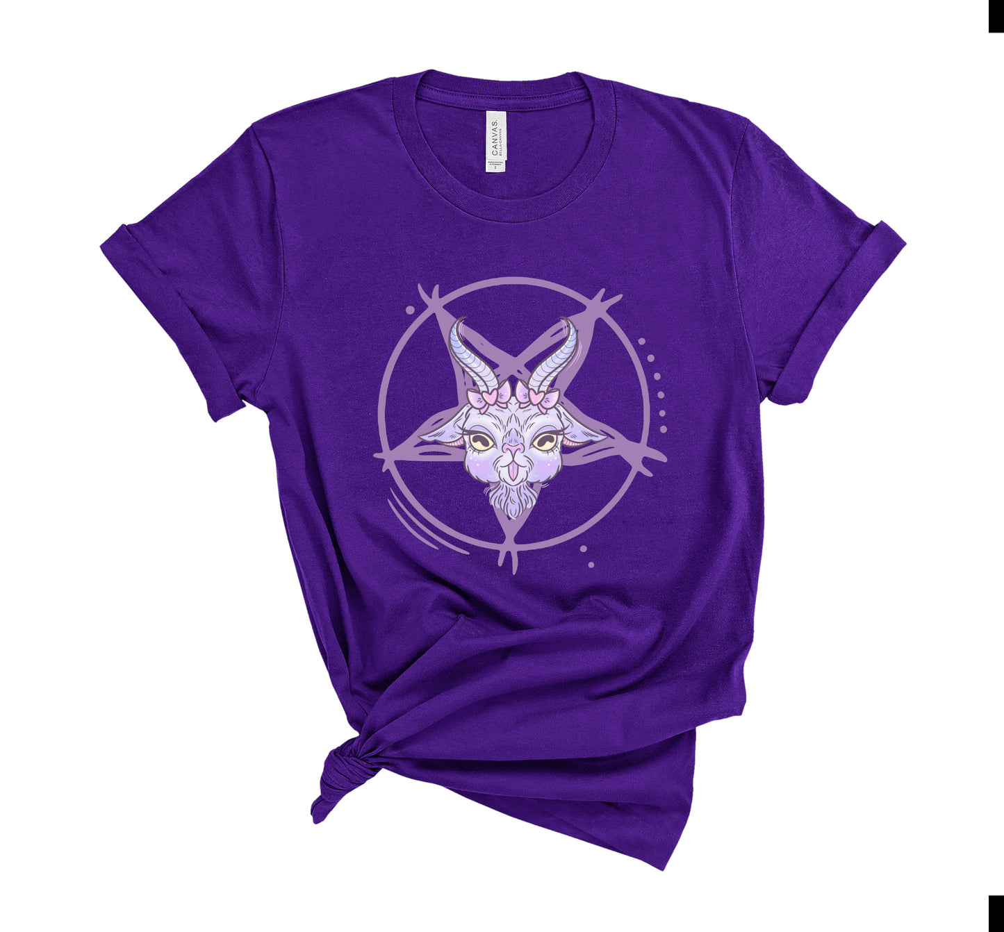 Purple Pastel goth tee with goat on white background.