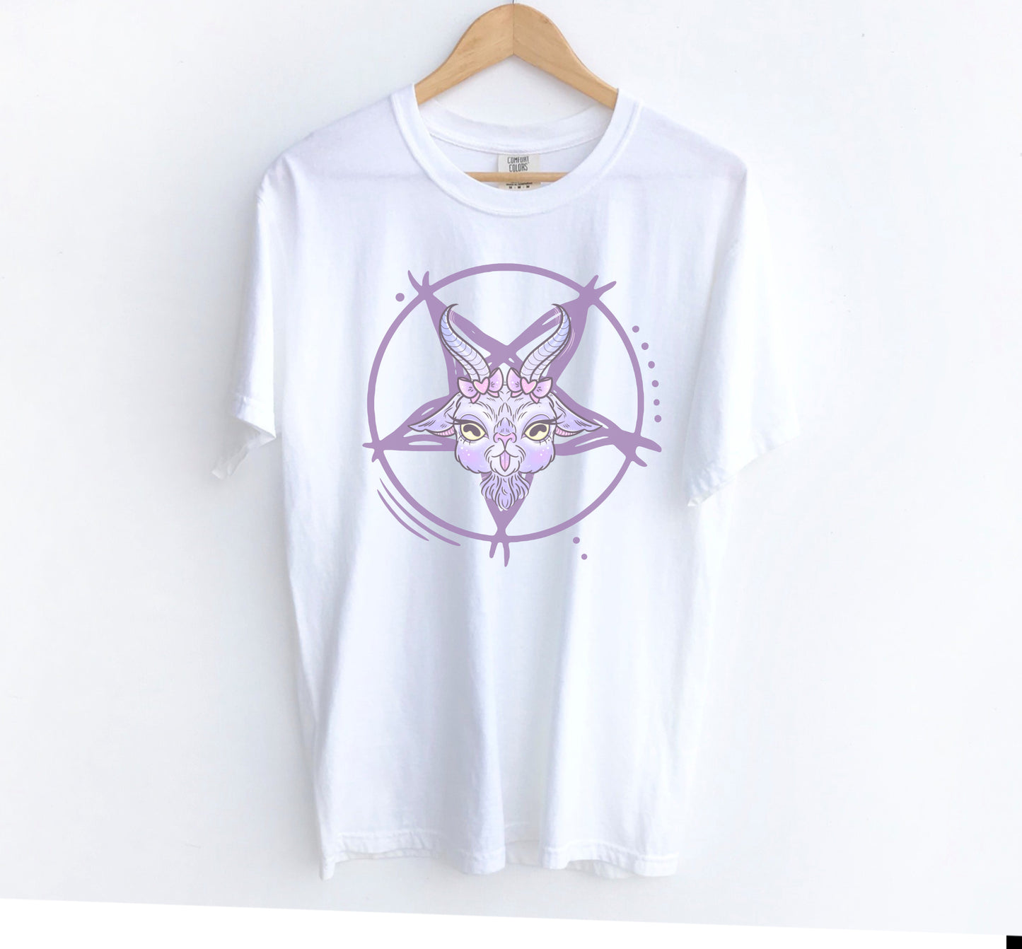 White Pastel goth tee with goat on white background.