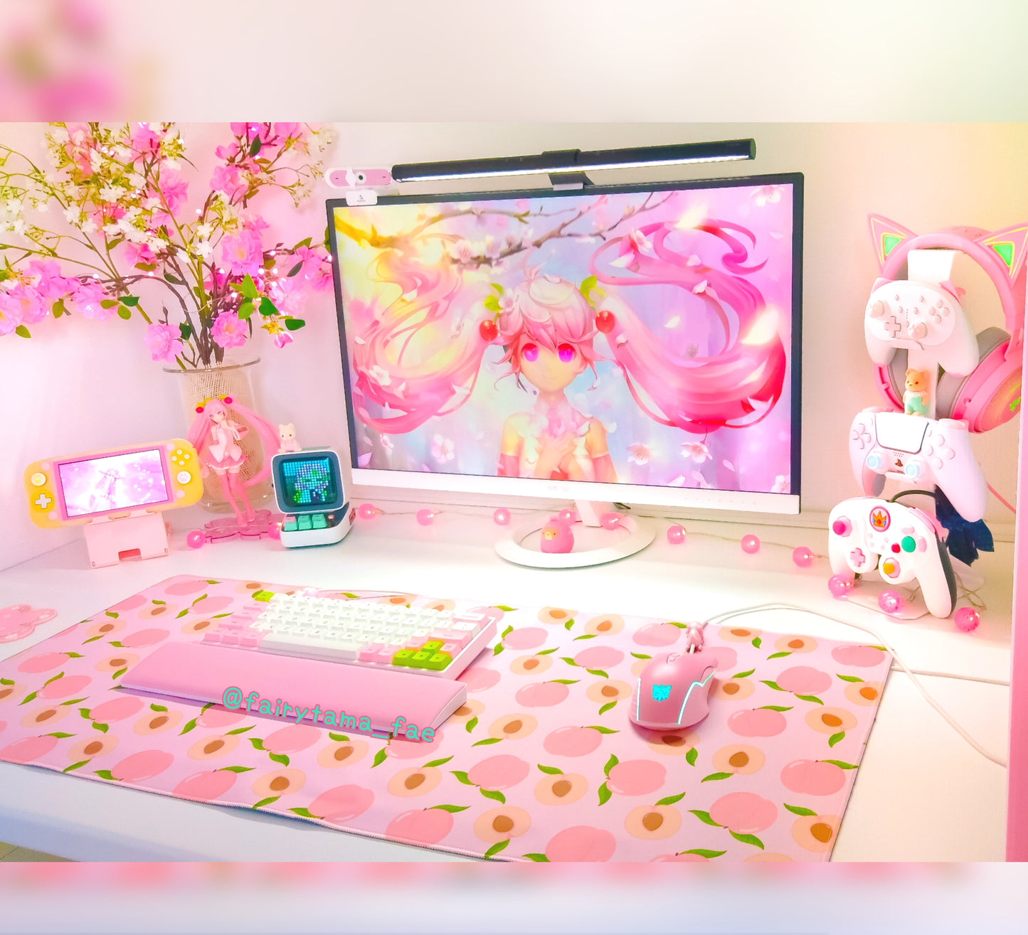 Pastel kawaii desk mat with charming motifs and cozy aesthetic