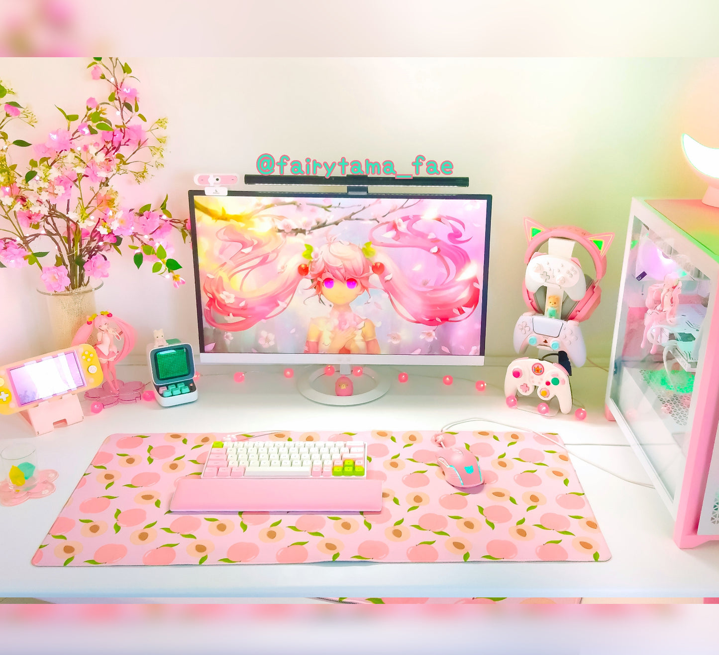 Pastel kawaii desk mat with charming motifs and cozy aesthetic