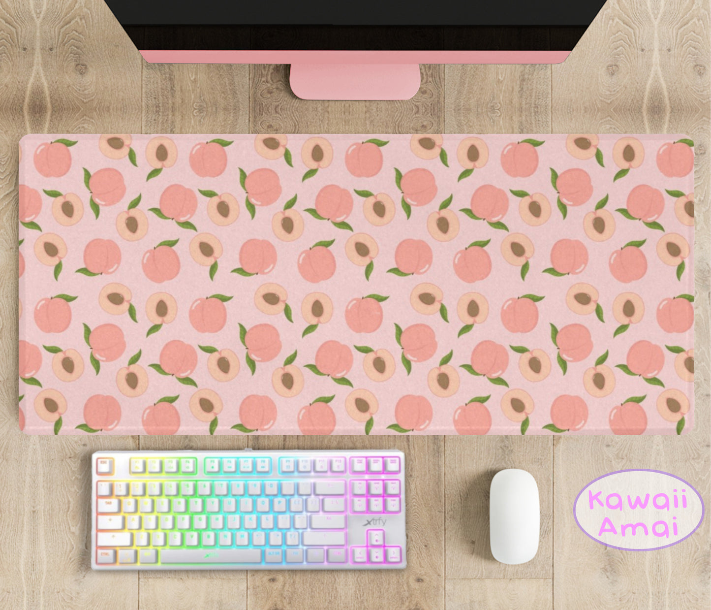 Pastel kawaii desk mat with charming motifs and cozy aesthetic