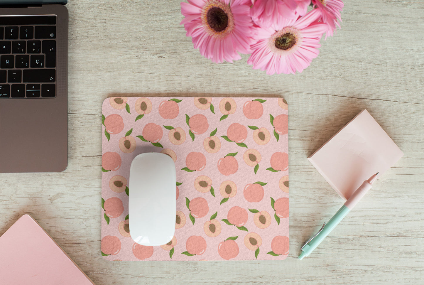 Pastel kawaii desk mat with charming motifs and cozy aesthetic