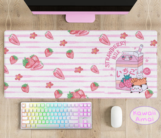 Pastel kawaii desk mat with charming motifs and cozy aesthetic