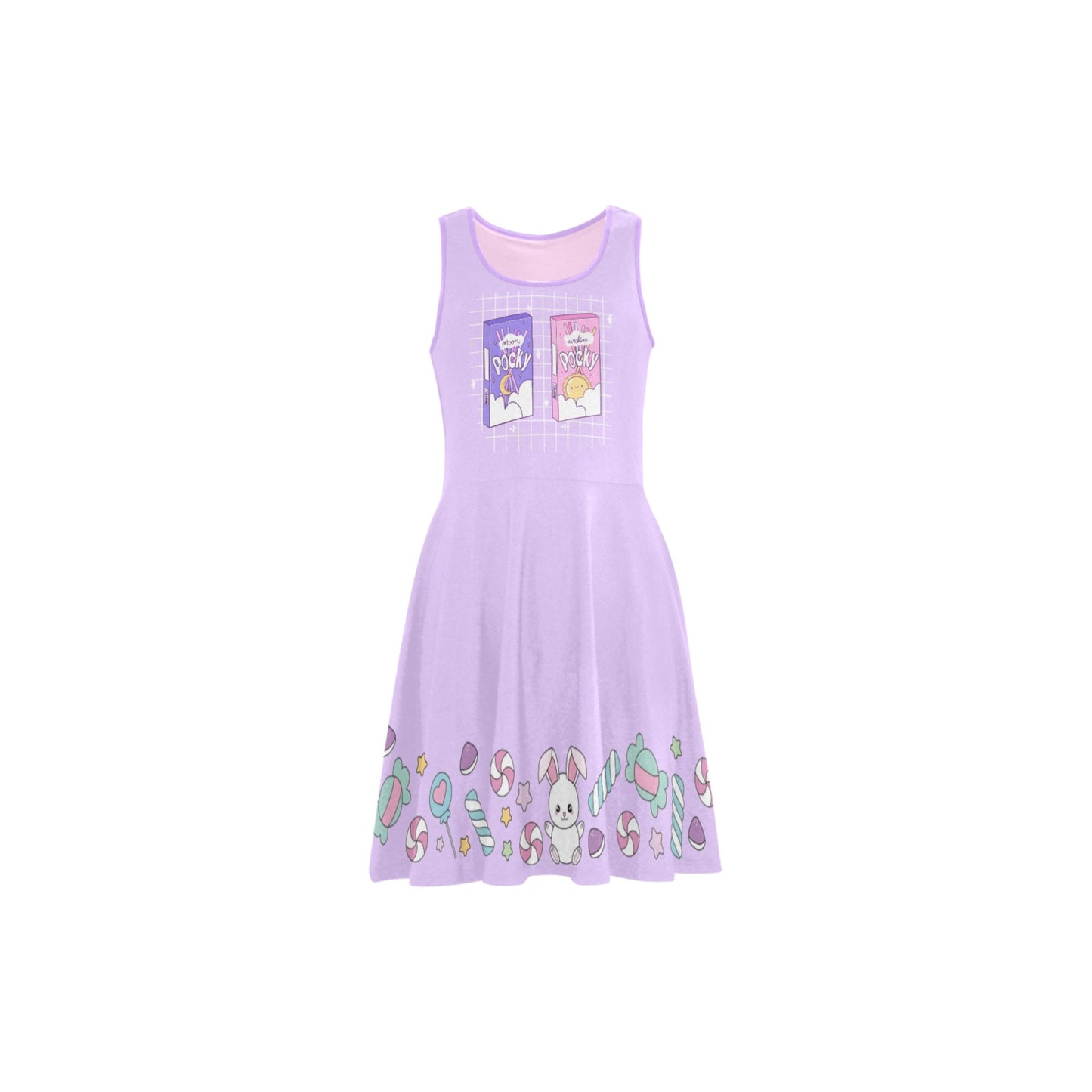 cute Pocky Kawaii Skater dress with candies on a white background