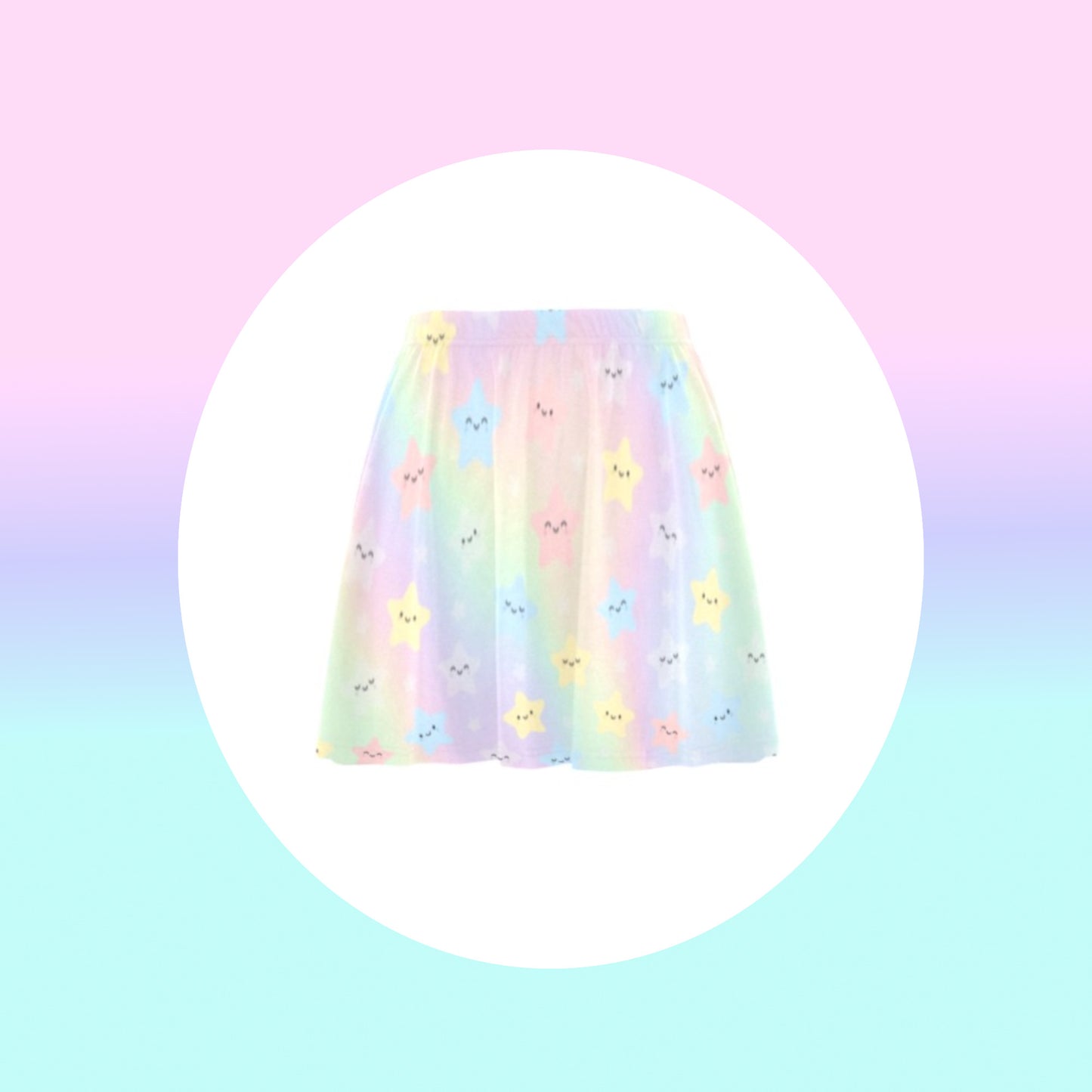 pastel kawaii skirt displayed on e coloured background.