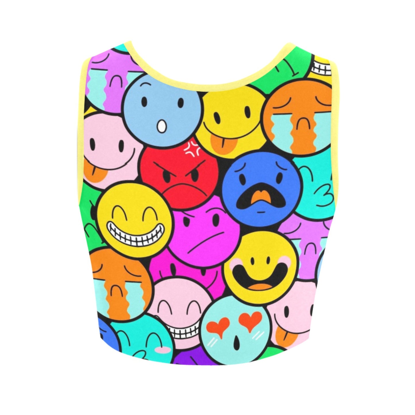 Rainbowcore Decora kei Rave smiles croptop displayed on a white background