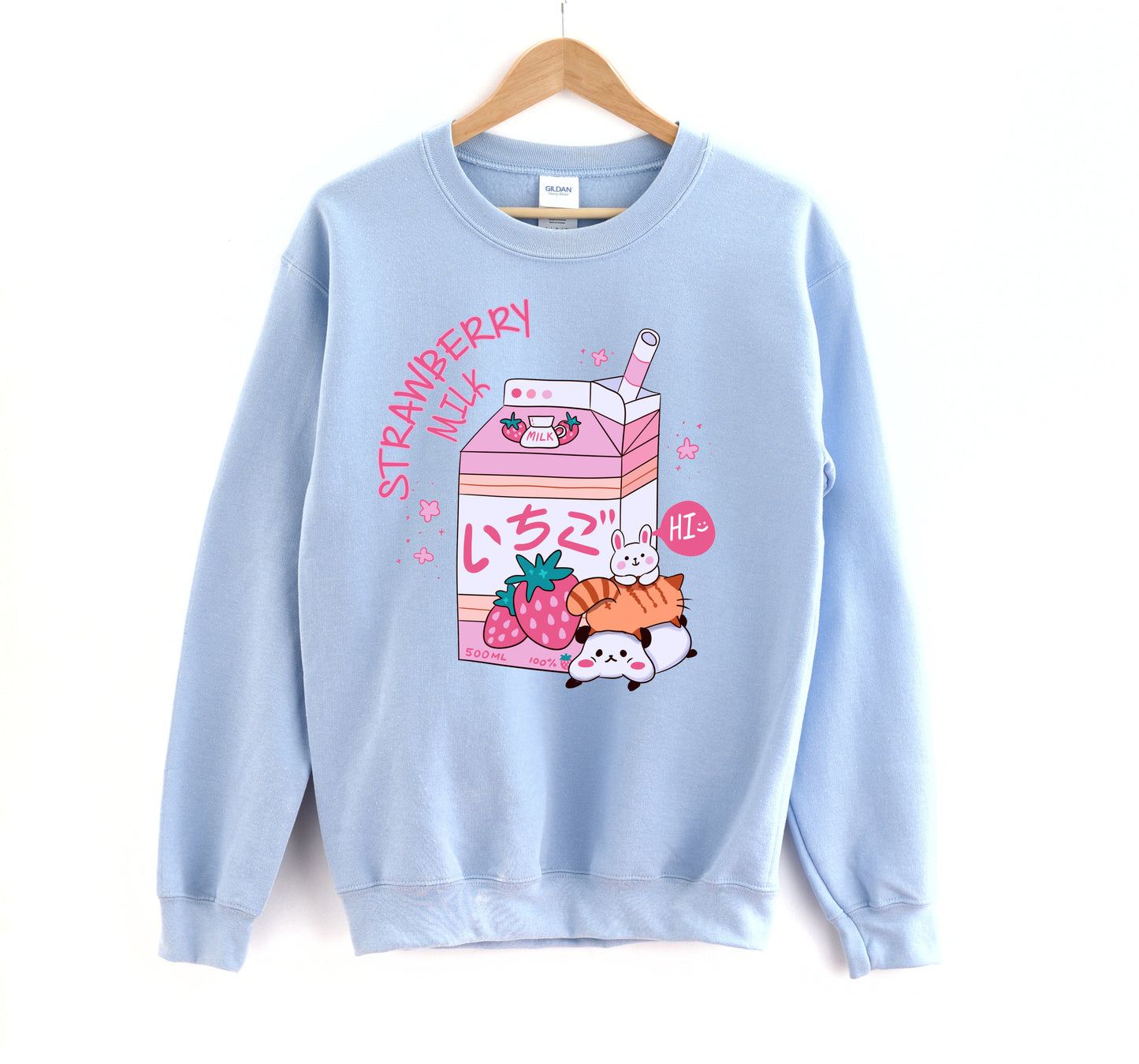 Blue pastel kawaii sweatshirt displayed on clean white background
