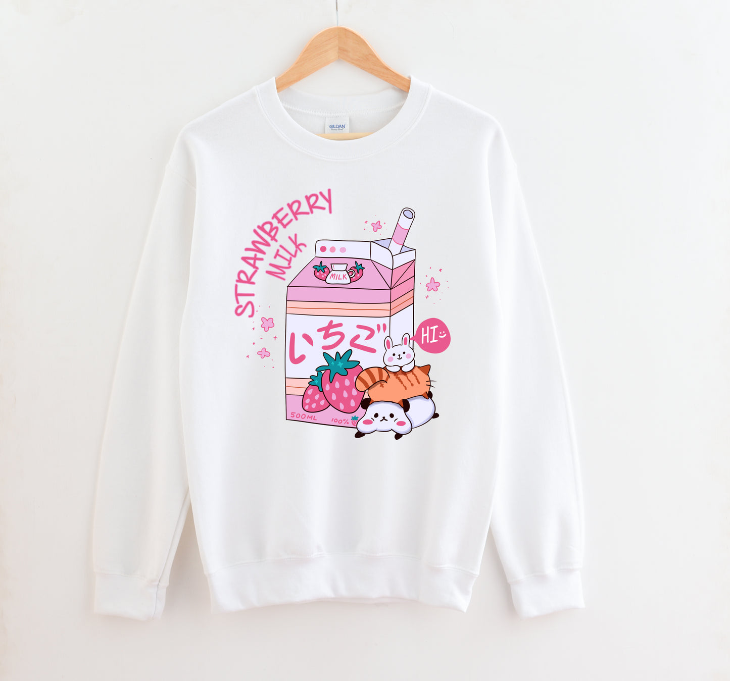White pastel kawaii sweatshirt displayed on clean white background