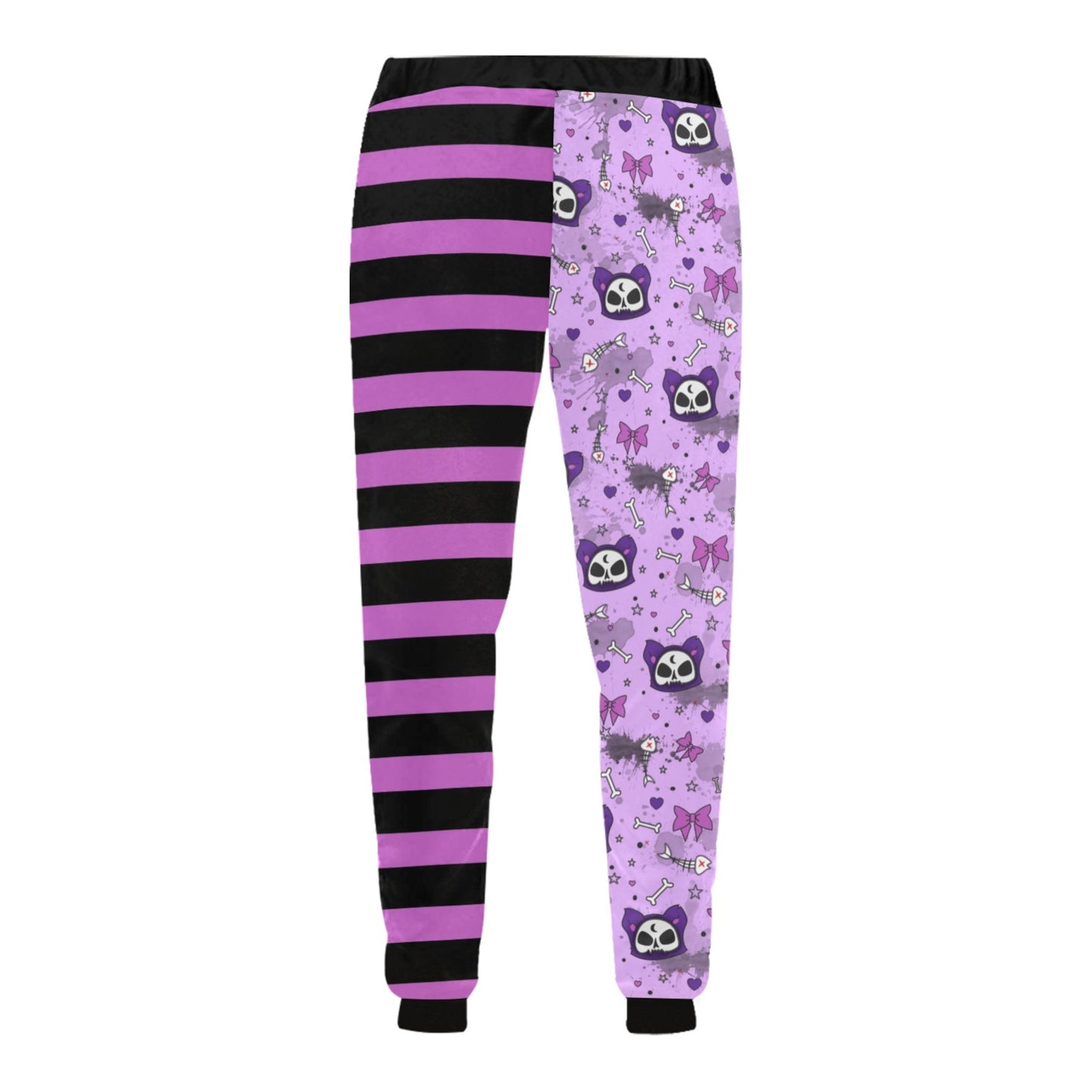 Spooky Yami Kawaii Pastel goth cat joggers displayed on a white background