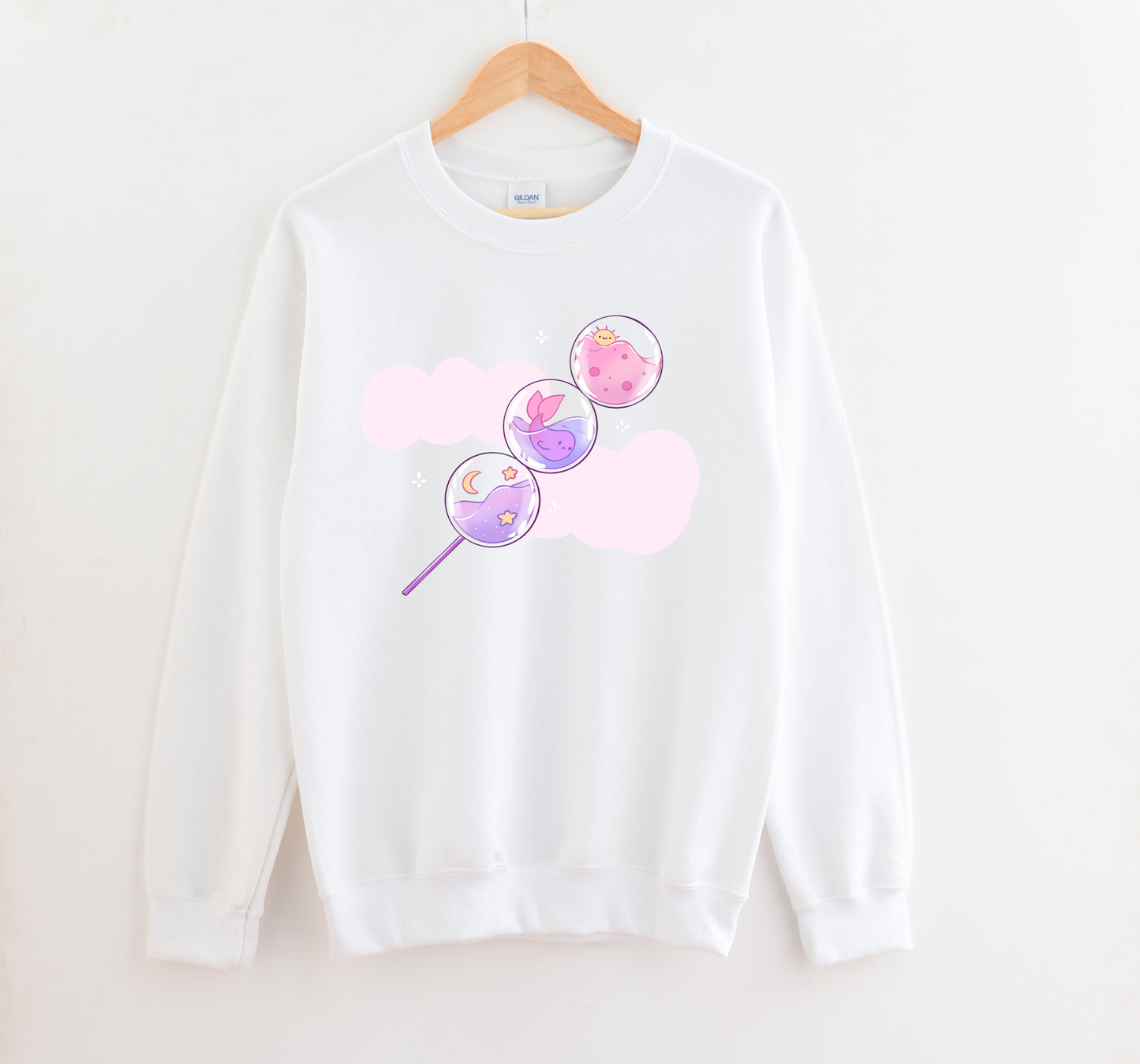 White cute candy pastel sweatshirt in a white background