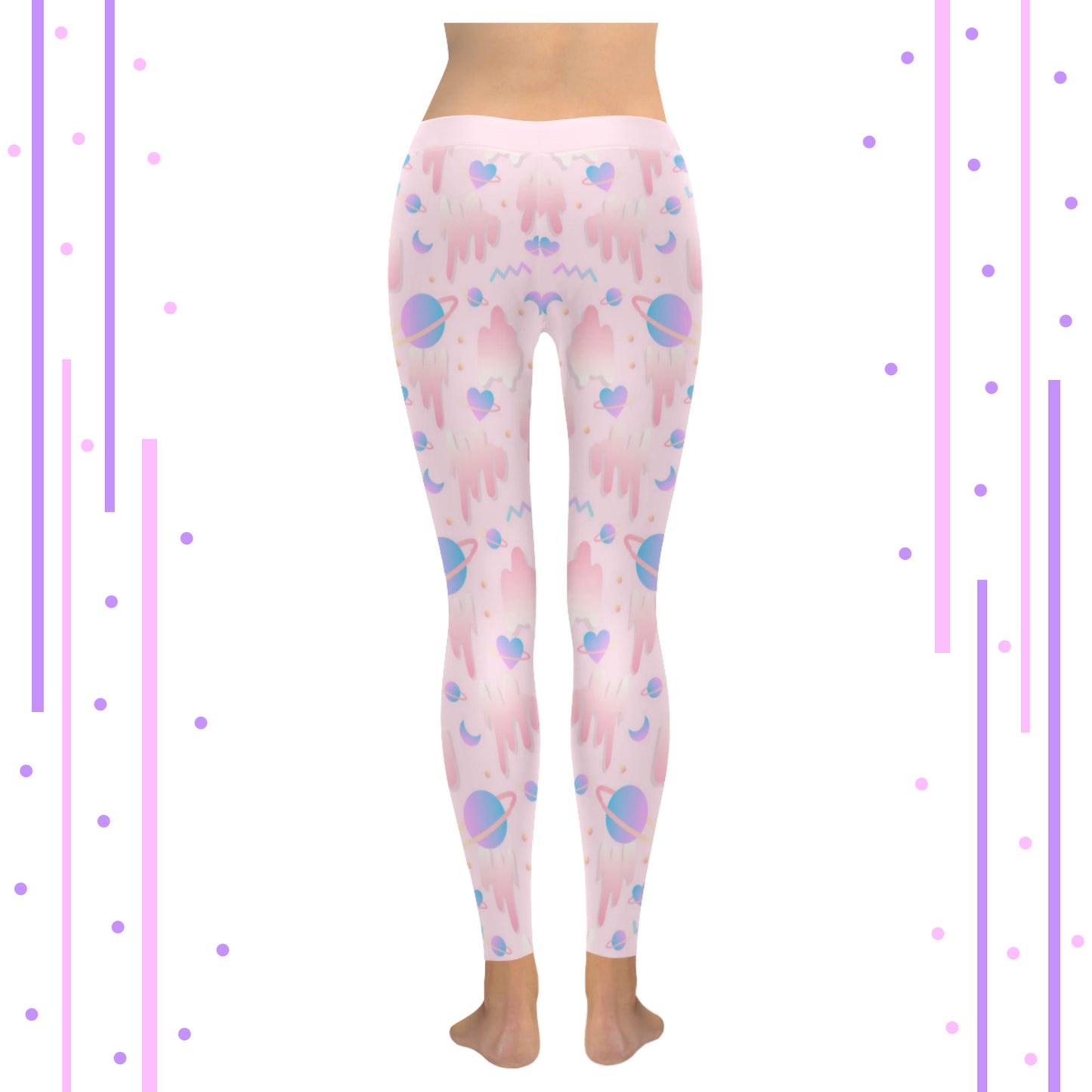 Yami kawaii Pastel Goth Pink Space Leggings displayed on a clean background.