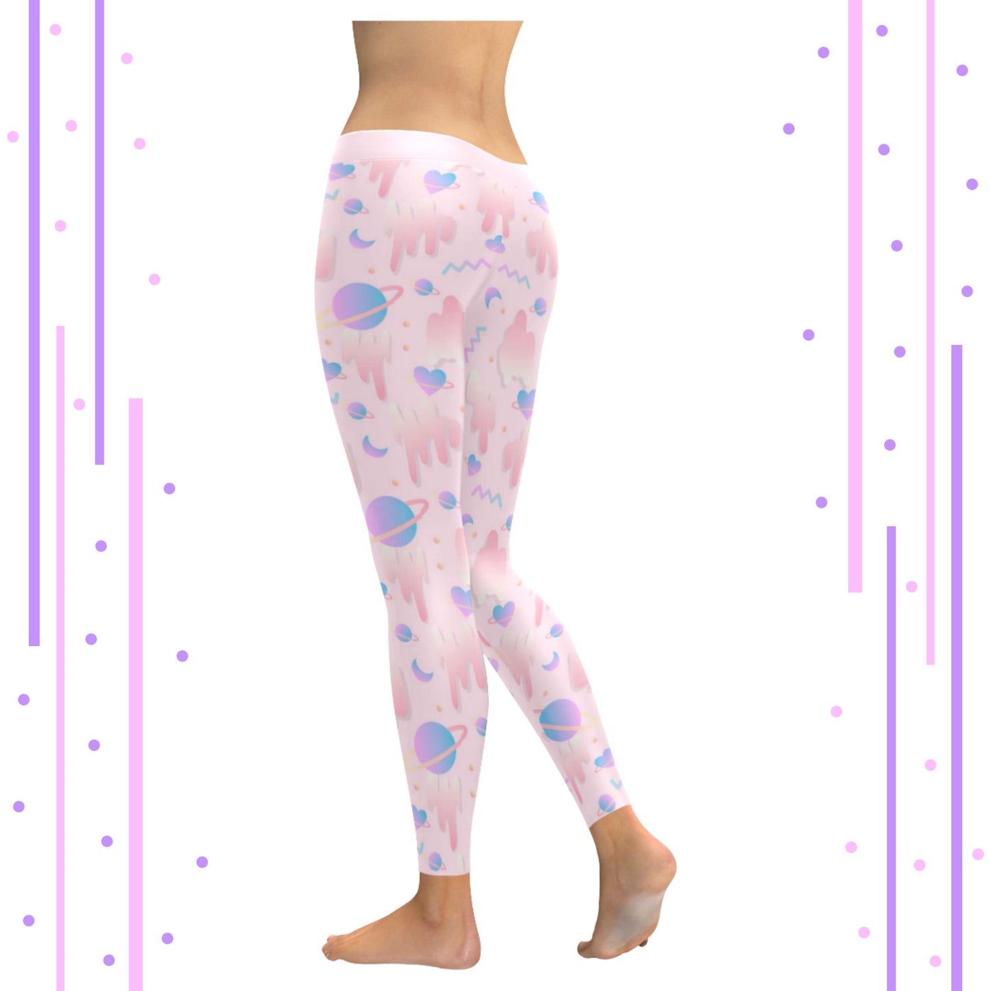 Yami kawaii Pastel Goth Pink Space Leggings displayed on a clean background.