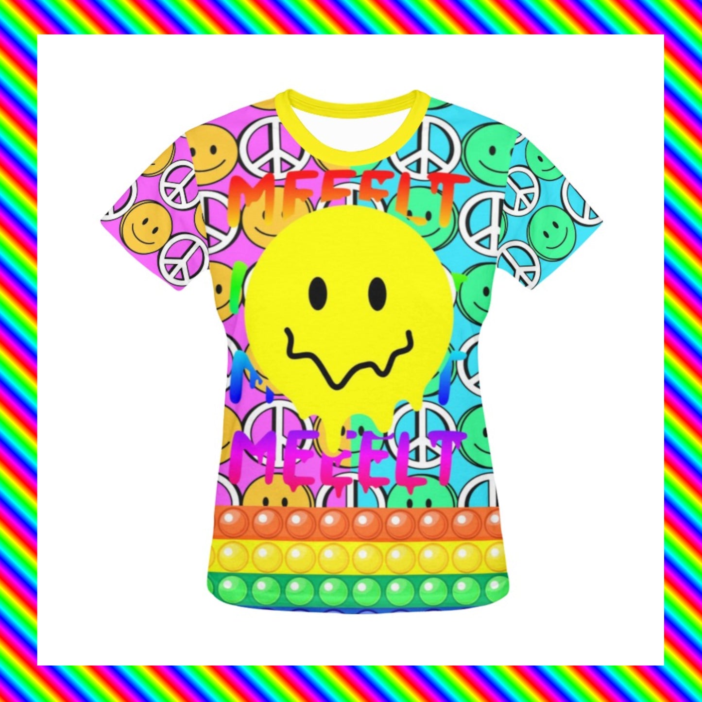 Harajuku Kidcore rainbowcore smile t-shirt displayed on clean white background