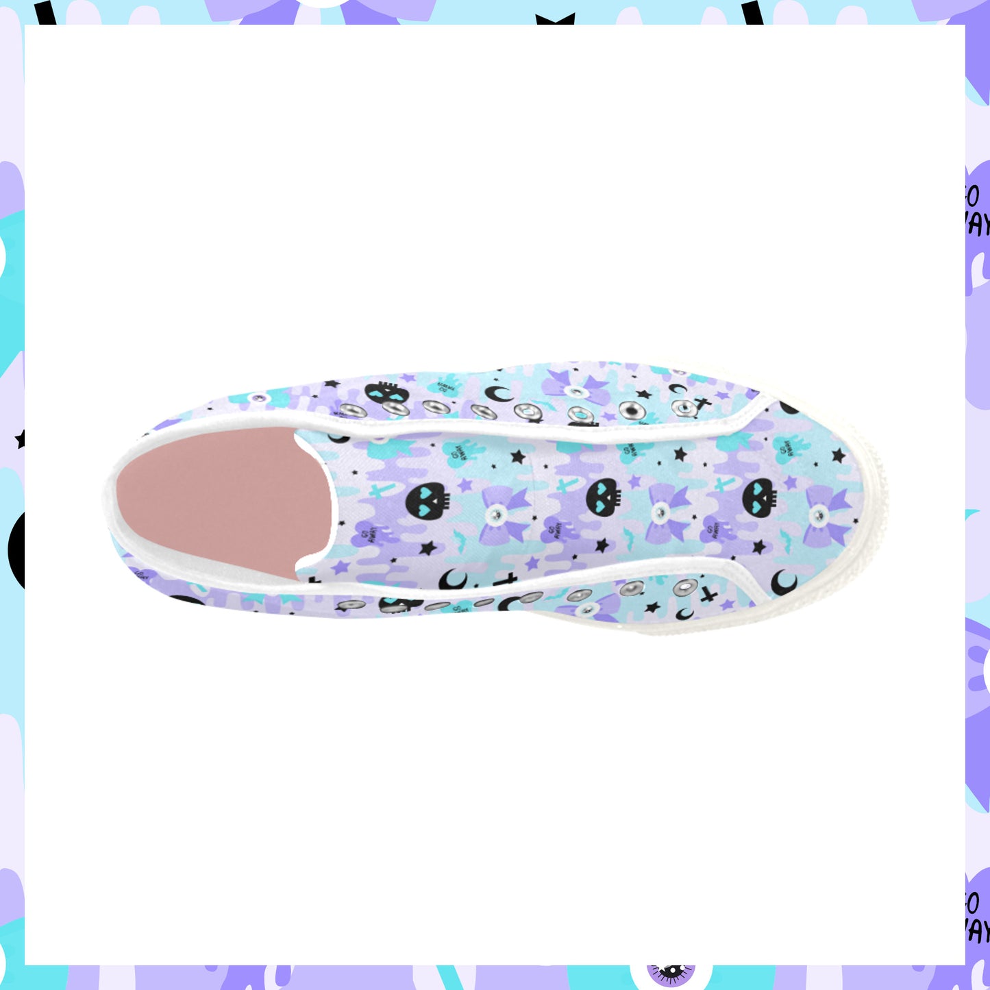 Cute Yami Kawaii Skull Sneakers on a white background