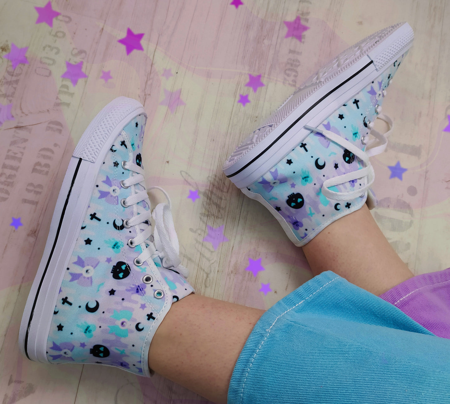 Young girl wearing stylish, cute shoes with a playful design