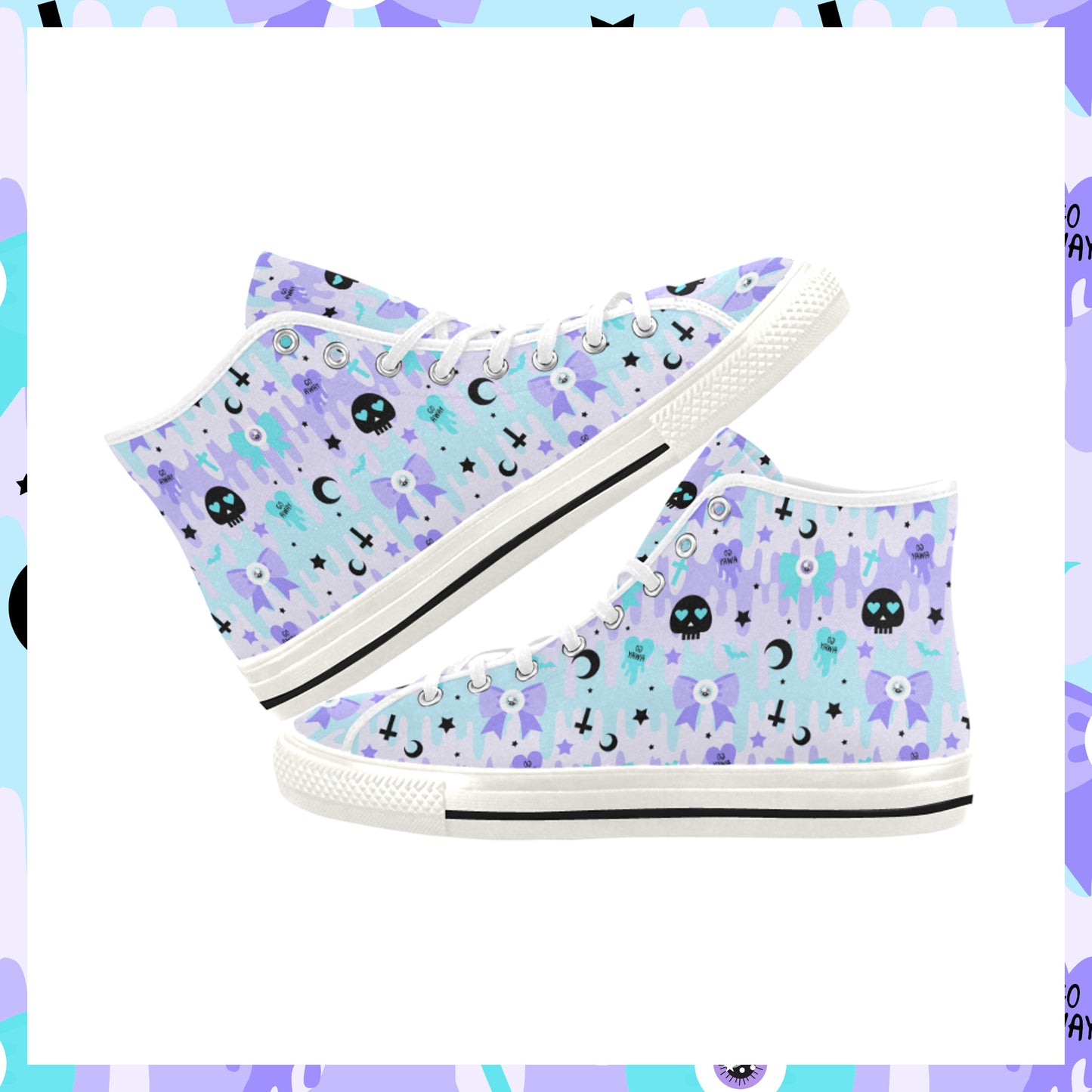 Cute Yami Kawaii Skull Sneakers on a white background