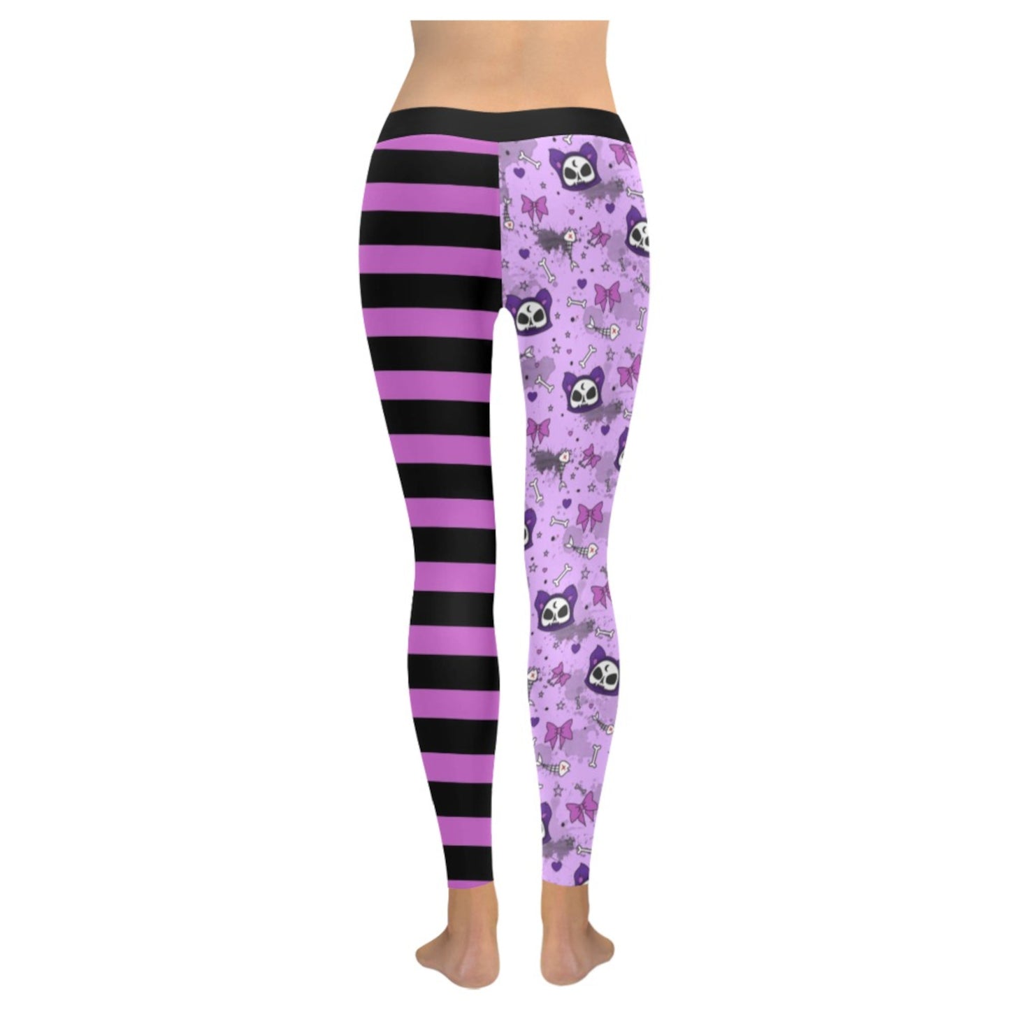 Purple and black pastel goth leggings displayed on clean white background