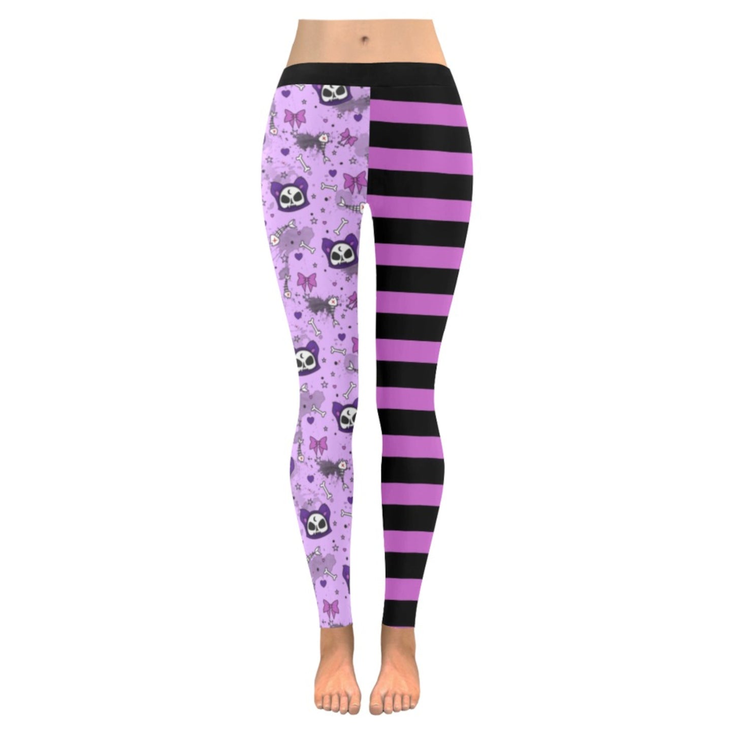 Purple and black pastel goth leggings displayed on clean white background