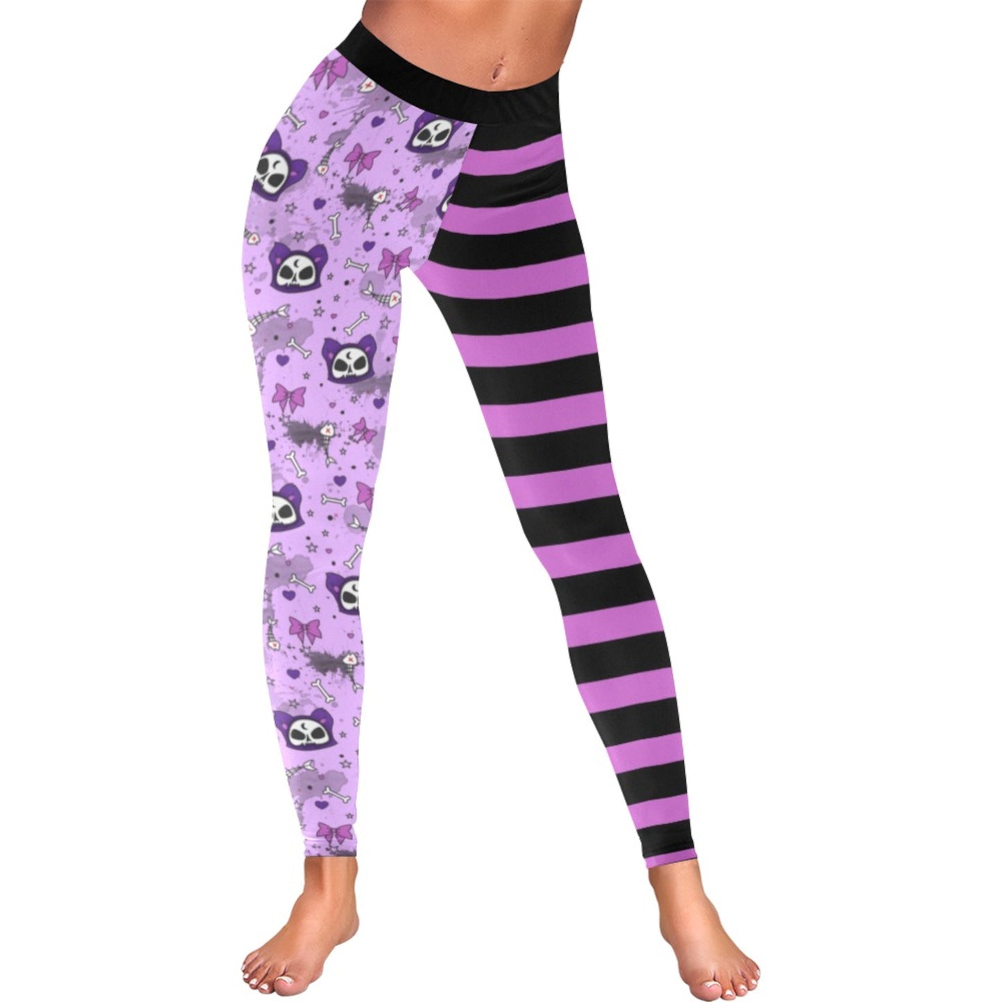 Purple and black pastel goth leggings displayed on clean white background
