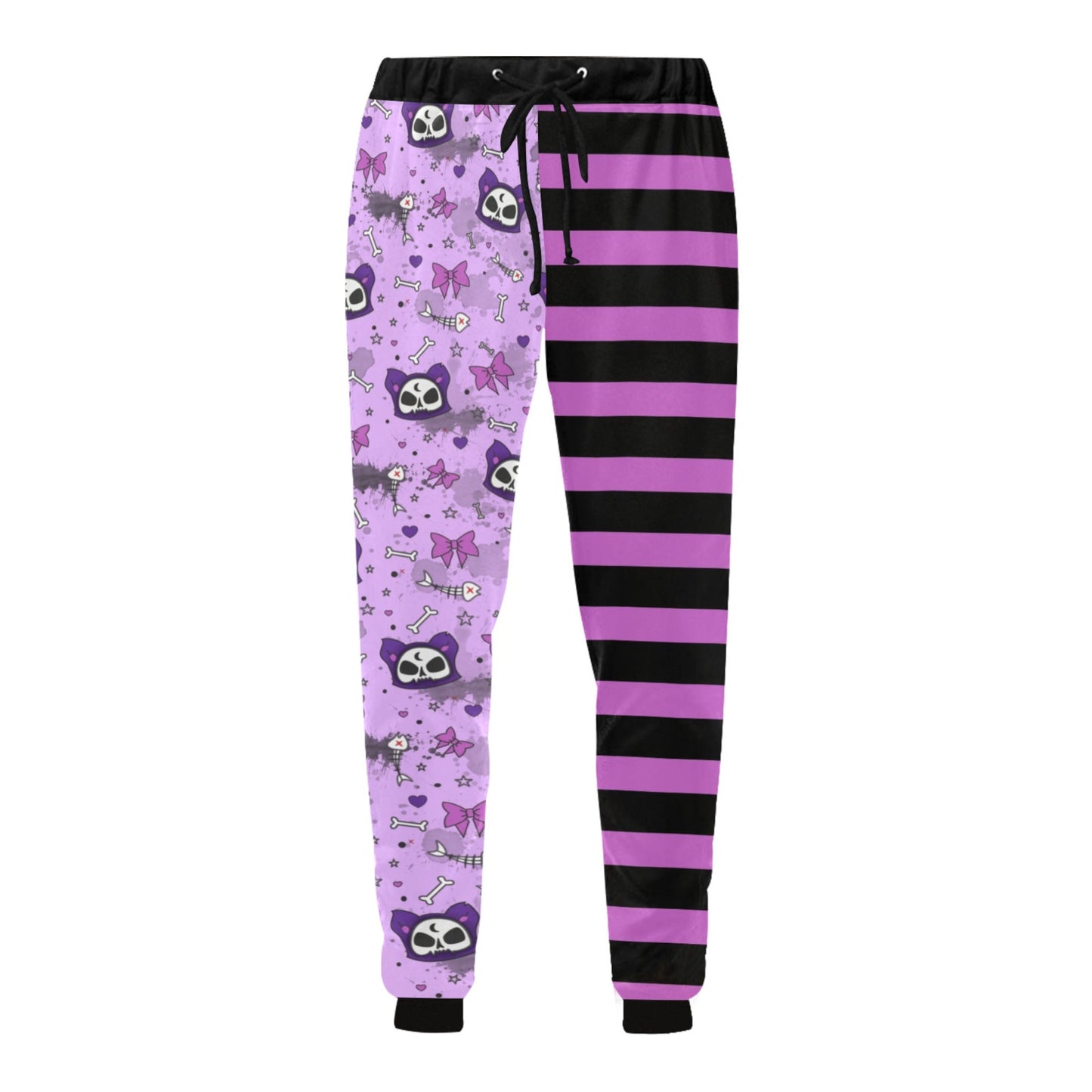 Spooky Yami Kawaii Pastel goth cat joggers displayed on a white background