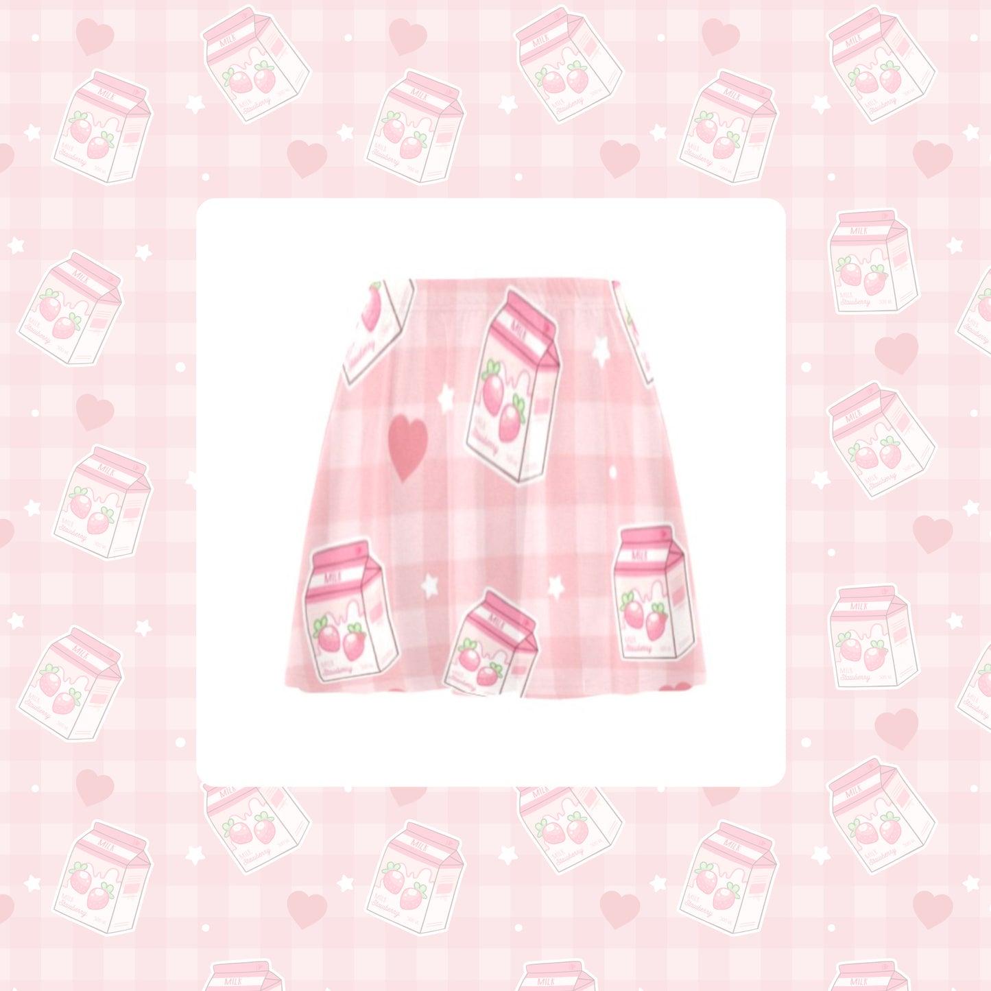 Yume kawaii Fairy Kei Pastel pink strawberry skirt displayed on white background