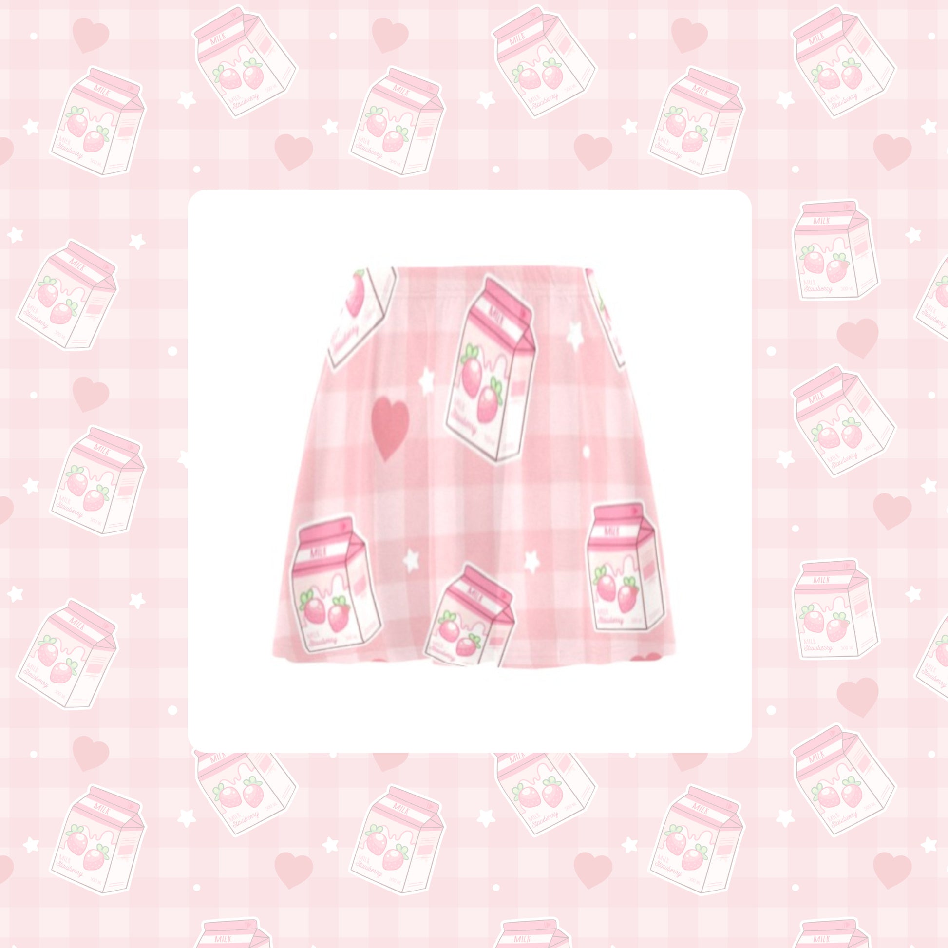Yume kawaii Fairy Kei Pastel pink strawberry skirt displayed on white background