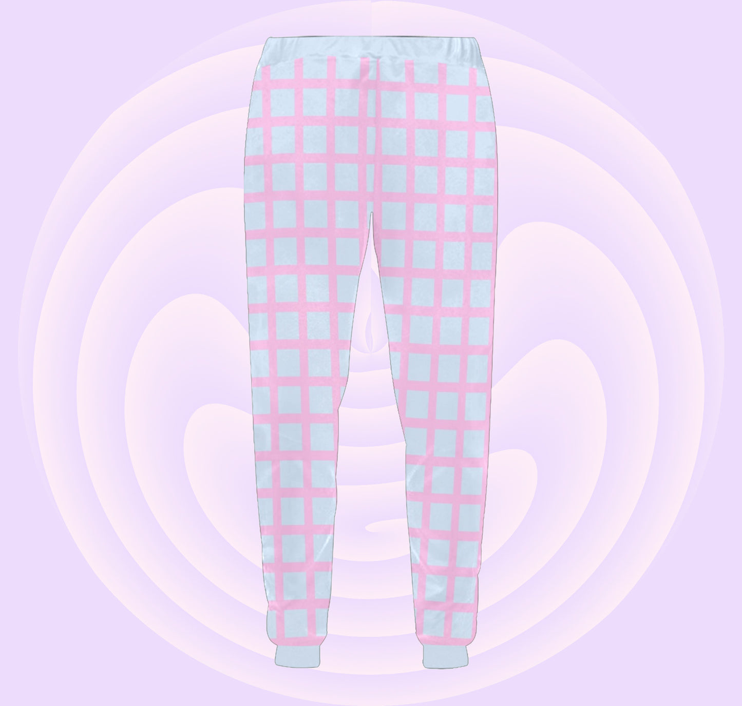 Yume Kawaii Checkered Pastel Unisex Jogger Pants displayed on pastel background.